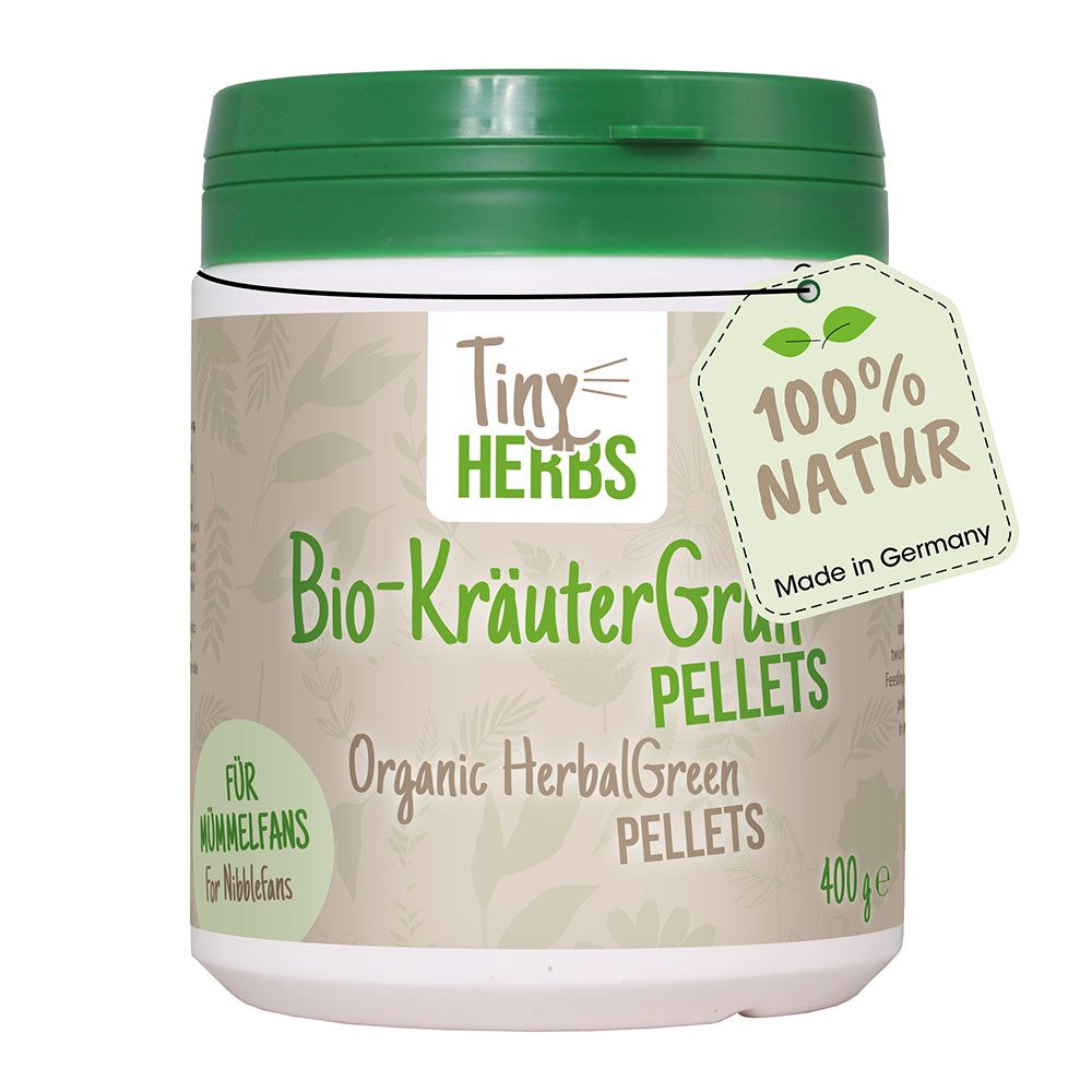 cdVet TinyHerbs Bio-KräuterGrün Pellets, Snack für: Zwergkaninchen, Ratten, Chinchillas, Meerschweinchen, Für den Zahnabrieb, rohfaserreiche Leckerli ohne Getreidestärke
