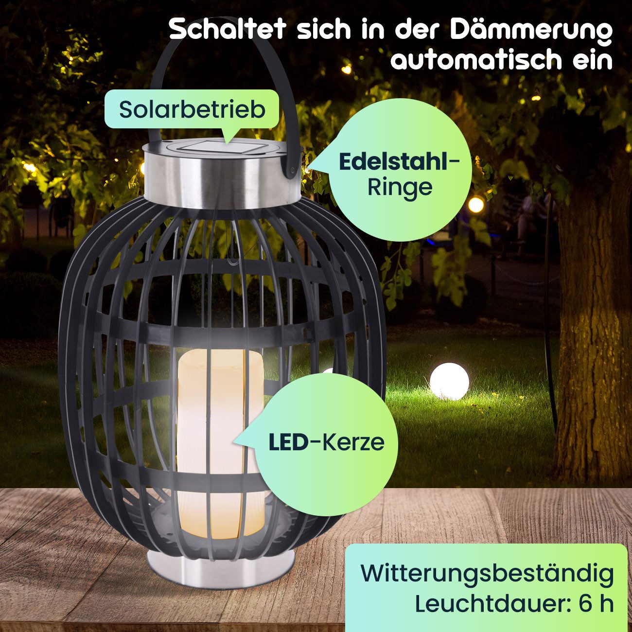 H&S Collection LED Solarleuchte H & S Collection Solar-Gartenlaterne Rattan-Optik (35x45cm), Spendet ein warm-weisses, angenehmes Licht – Bild 3 von 5