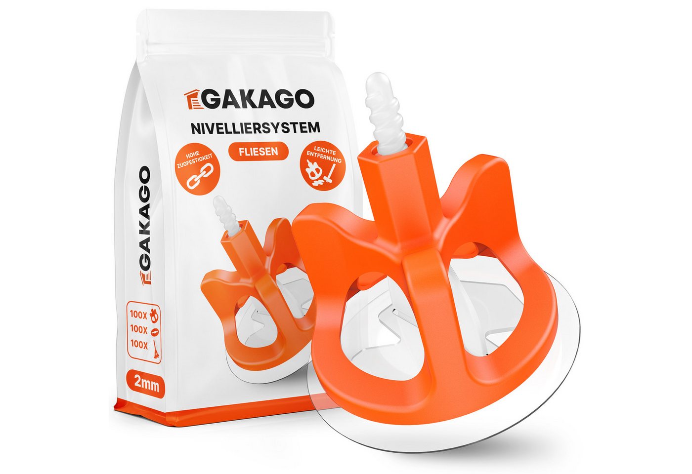 Gakago Nivelliersystem Fliesen (300-tlg., Set 2mm) Verlegehilfe für ein perfektes Fugenbild - Für Fliesenstärken 3-18mm
