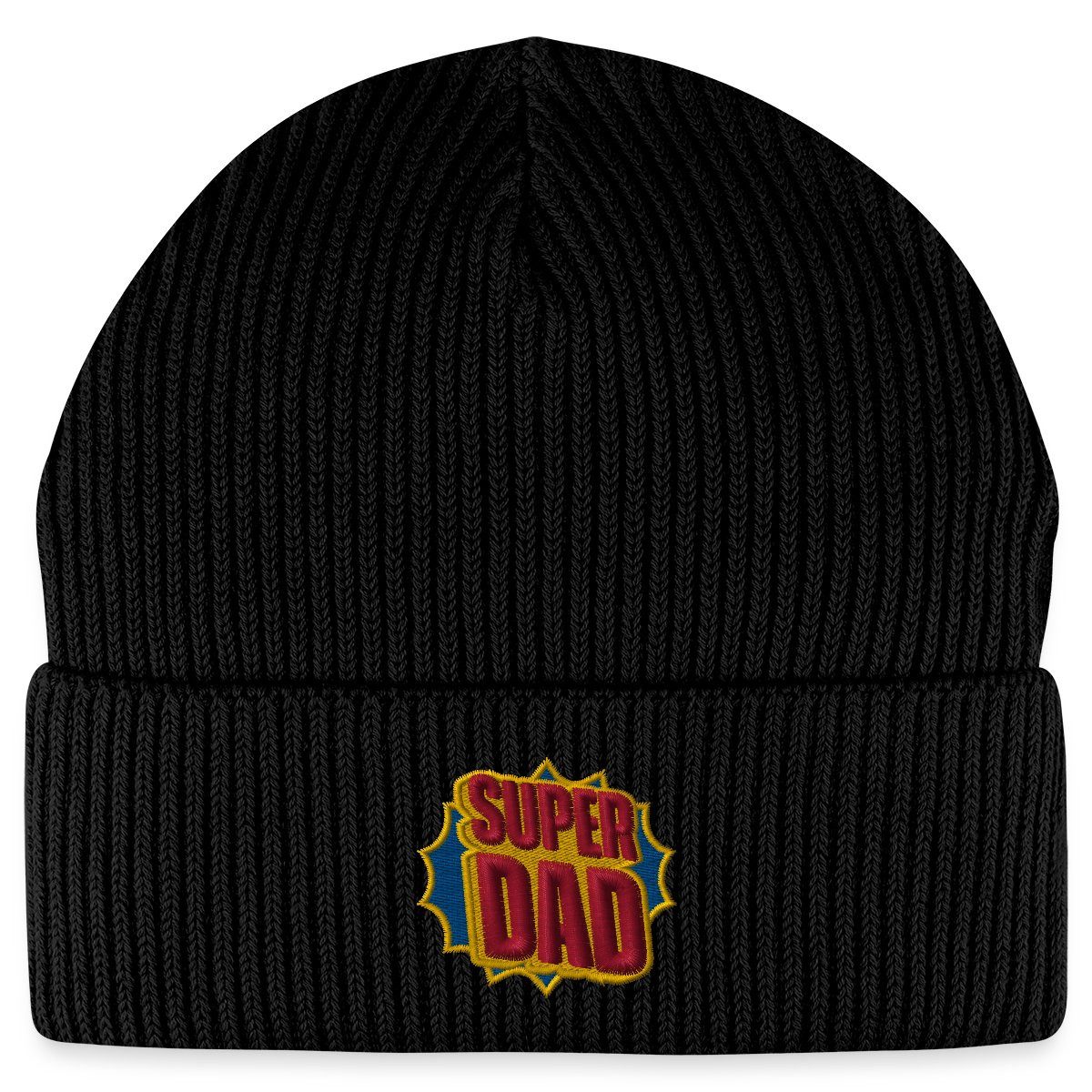 Spreadshirt Beanie Super Dad Schriftzug Stickerei Fisherman Beanie Bio Mütze (1-St)