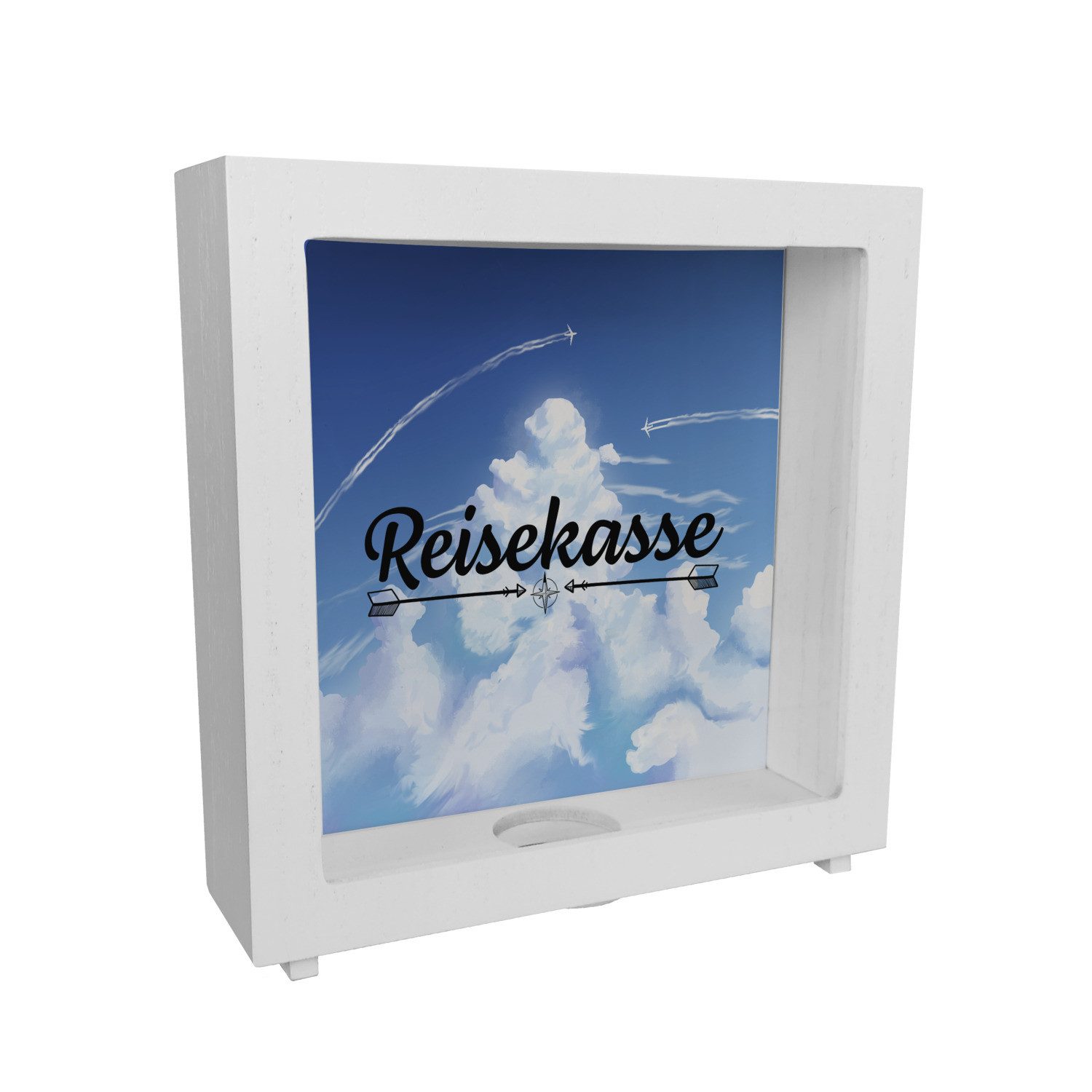 Spardose Reisekasse Rahmen Spardose aus Holz mit schönem Wolkenmotiv und