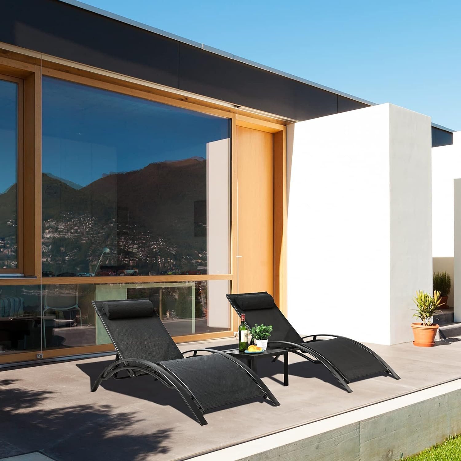 TLGREEN Gartenliege 2er Aluminium Sonnenlieg mit Tisch, 2er Lounge Sonnenli günstig online kaufen