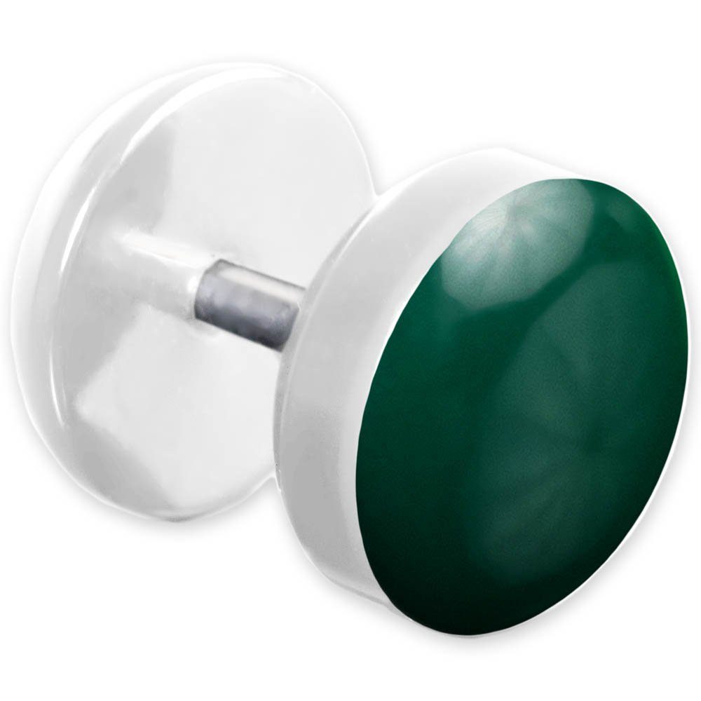 viva-adorno Fake-Ear-Plug 1 mit weiß Dunkelgrün Ohrstecker emaillierter Stück farbig Edelstahl Acryl Front