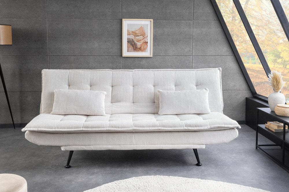 riess-ambiente Schlafsofa JAZZ 195cm beige – 3-Sitzer Sofa mit Bettfunktion, Cordbezug, modern, Einzelartikel 1 Teile, komfortable Ausziehcouch mit Polsterung – ideal fürs Gästezimmer