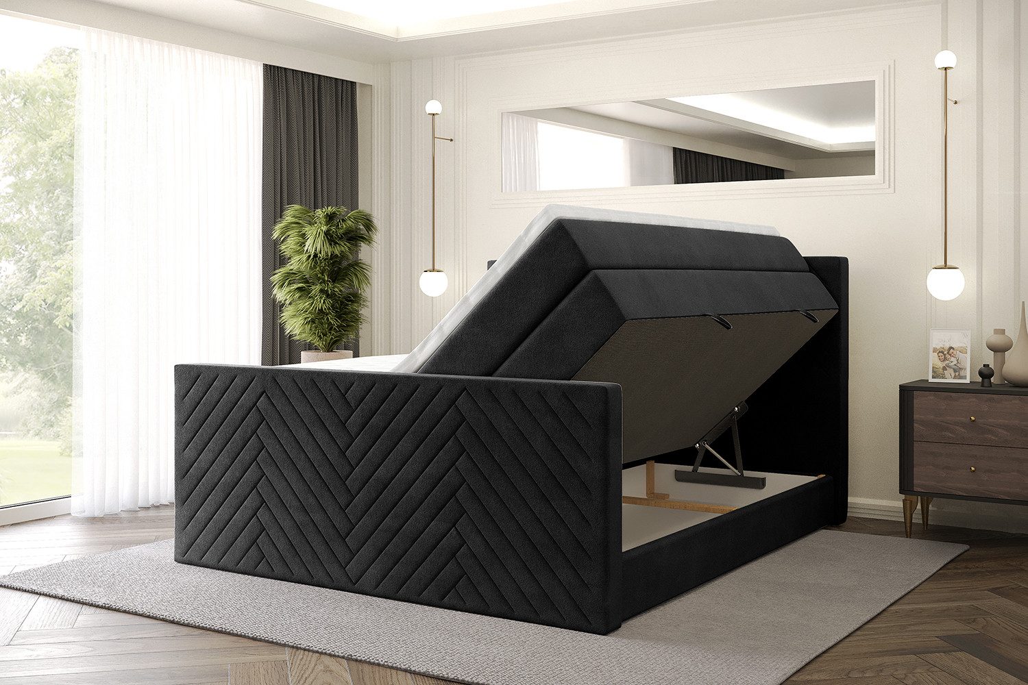 ALTDECOR Boxspringbett VEXA-Z KING (Multipocket-Matratze H4, H3 Matratze Bonellfederung, Topper, Kopfteil), Doppelbett mit Fußteil