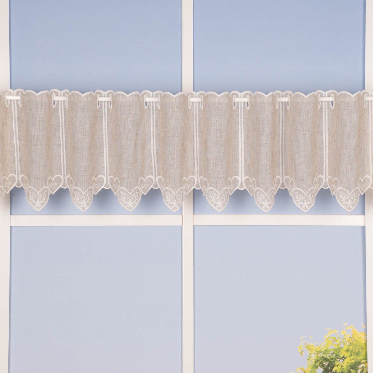 SCHÖNER LEBEN. Meterware Scheibengardine Meterware Landhausgardine Stickerei Herzchen nähfrei, halbtransparent, Polyester, bestickt