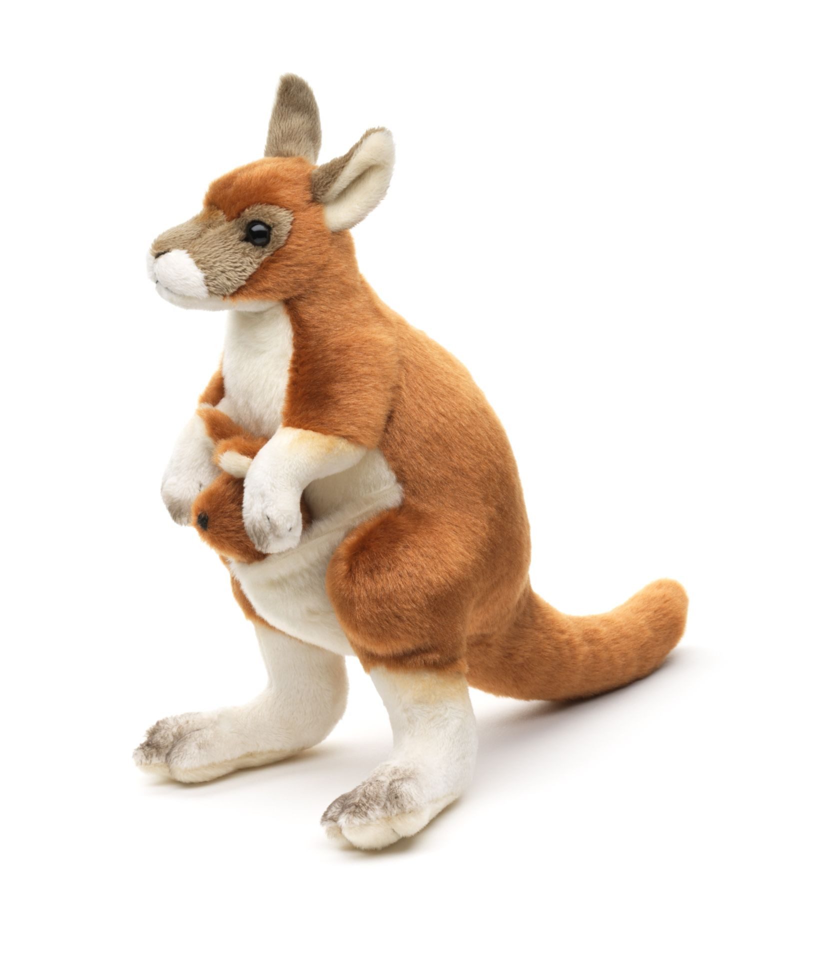 Teddys Rothenburg Kuscheltier Känguru mit Baby braun 25 cm stehend Plüschkänguru Stofftier (Plüschtier, Stoffkänguru)