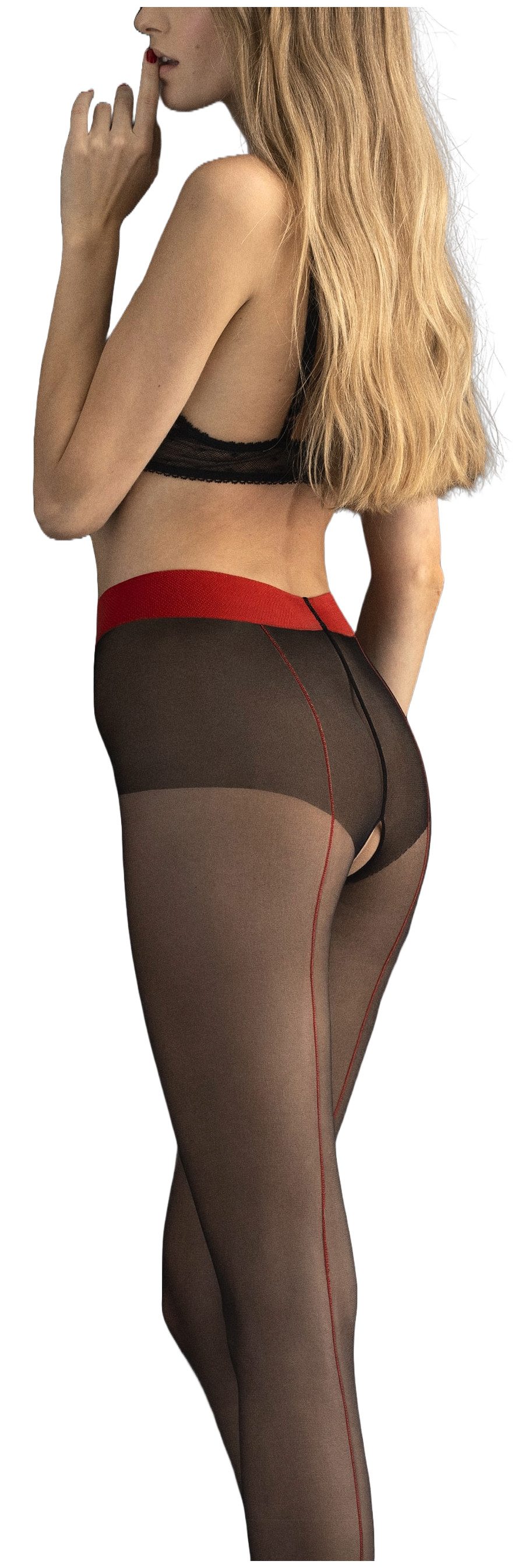 Fiore Ouvert Strumpfhose Sensual (Packung 1 St. 1 Paar) Ouvert Strumpfhose 20DEN mit rotem Abschluss am Bund und Kontrast-Naht