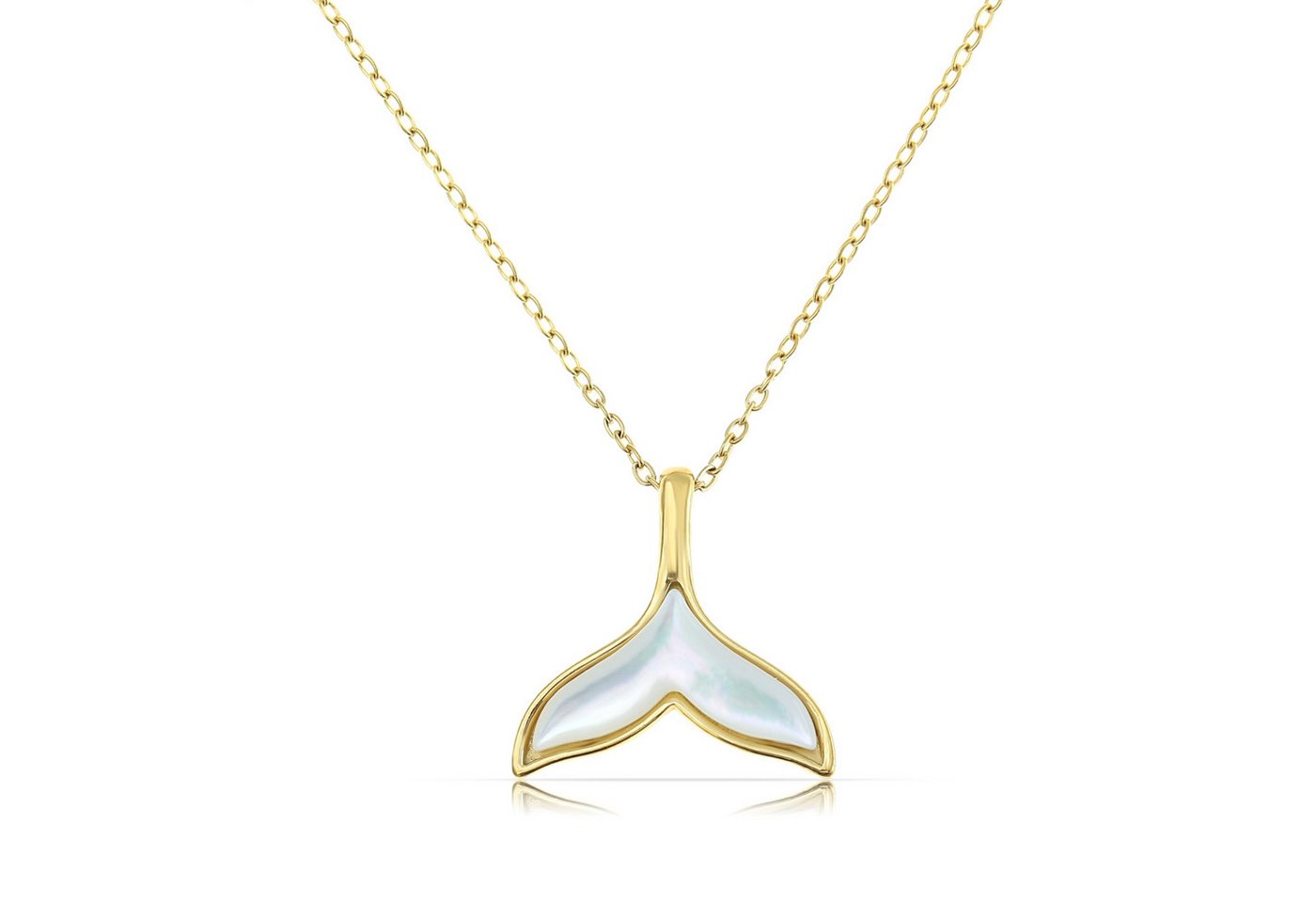 Made by Nami Kette mit Anhänger Damen mit Perlmutt Anhänger aus Chirurgischem Edelstahl, Hypoallergen Wasserfester Schmuck - Walflosse, Herz oder Schmetterling