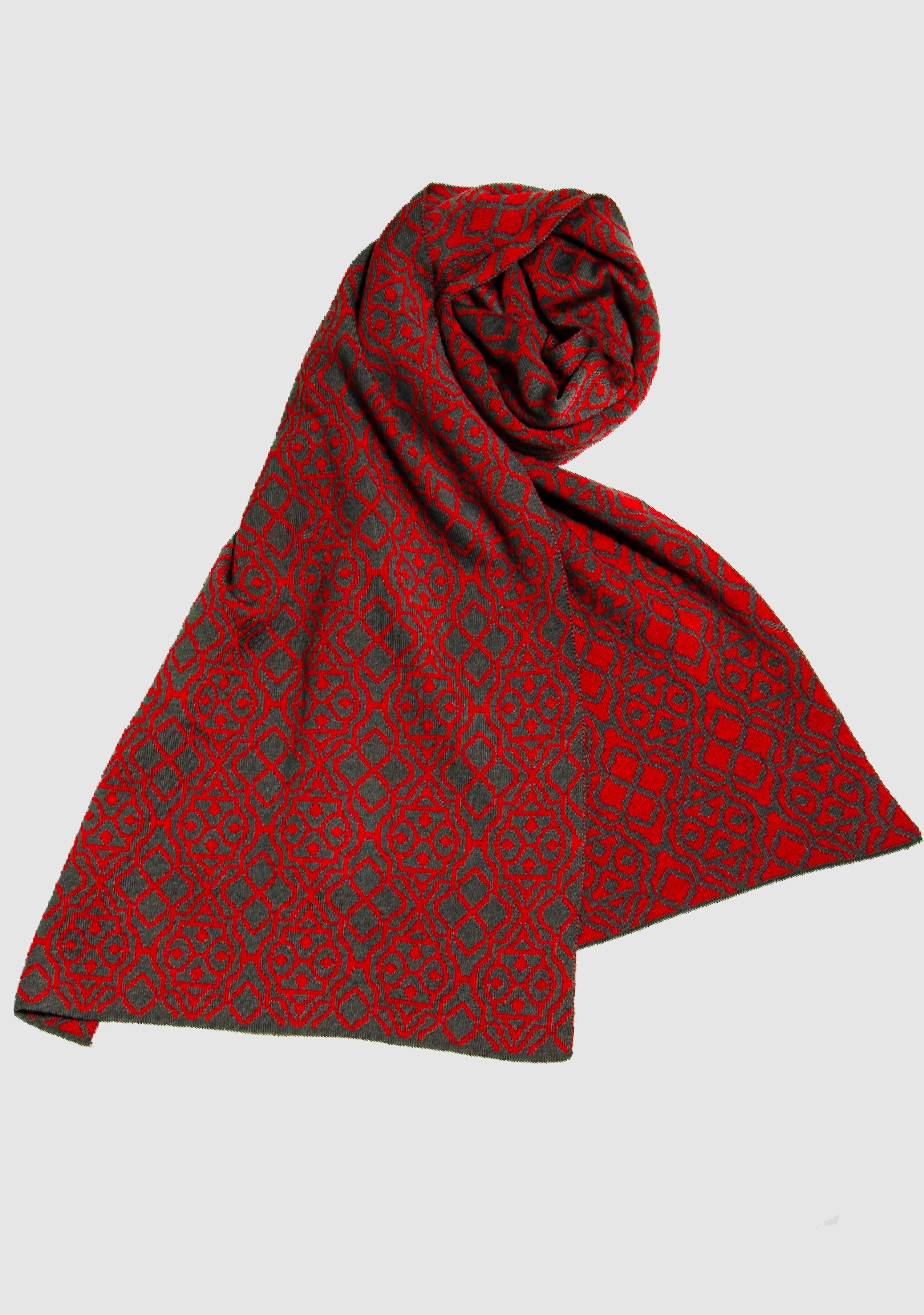 in 100% Netz Merino Farben schönen LANARTO rot_graphit extrasoft zweifarbig Wollschal slow fashion Schal