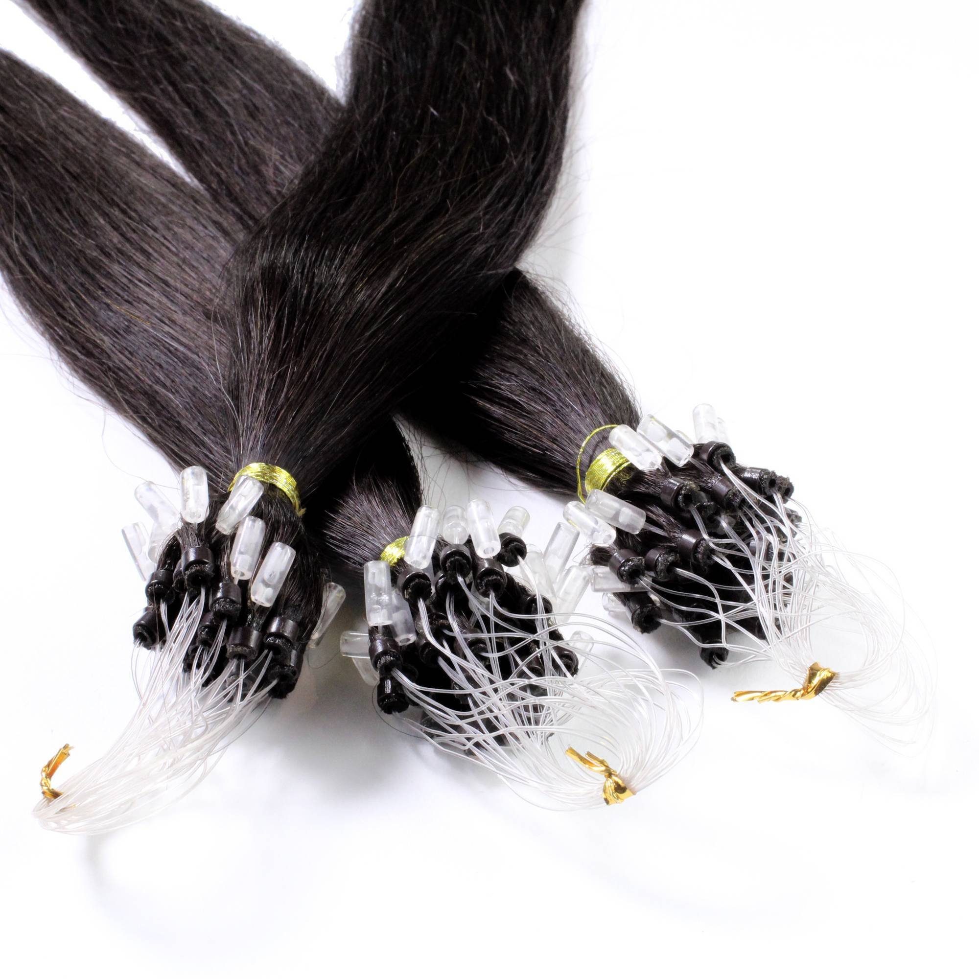 hair2heart Echthaar-Extension Microring Loops - glatt #4/0 Mittelbraun 0.5g 40cm | Haarverlängerungen
