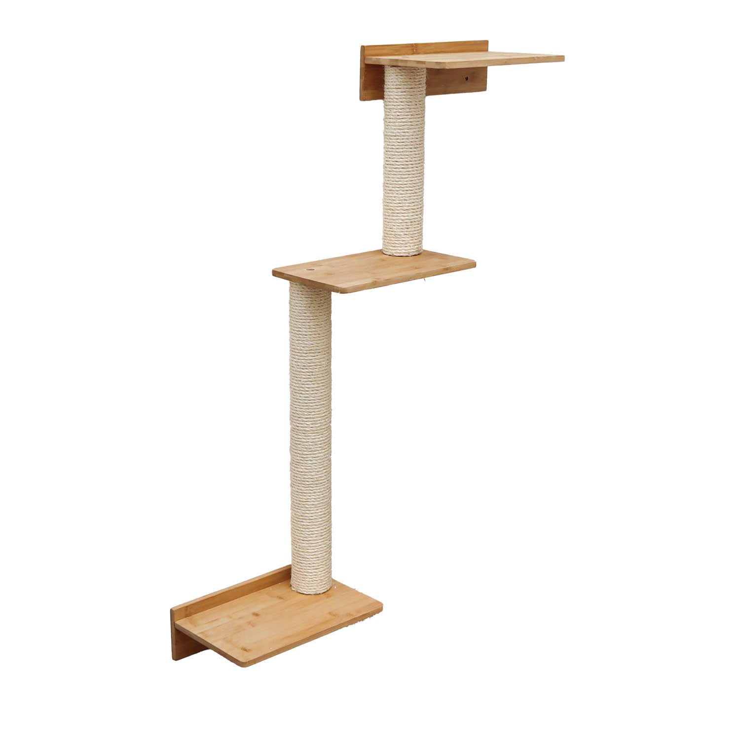 eyepower Kratzbaum zur Wandmontage - 107 cm Wandkratzbaum für Katzen mit 3 Bambus Plateau, Sisalstamm Wand - Katzenkratzbaum platzsparend - Kletterwand Katze