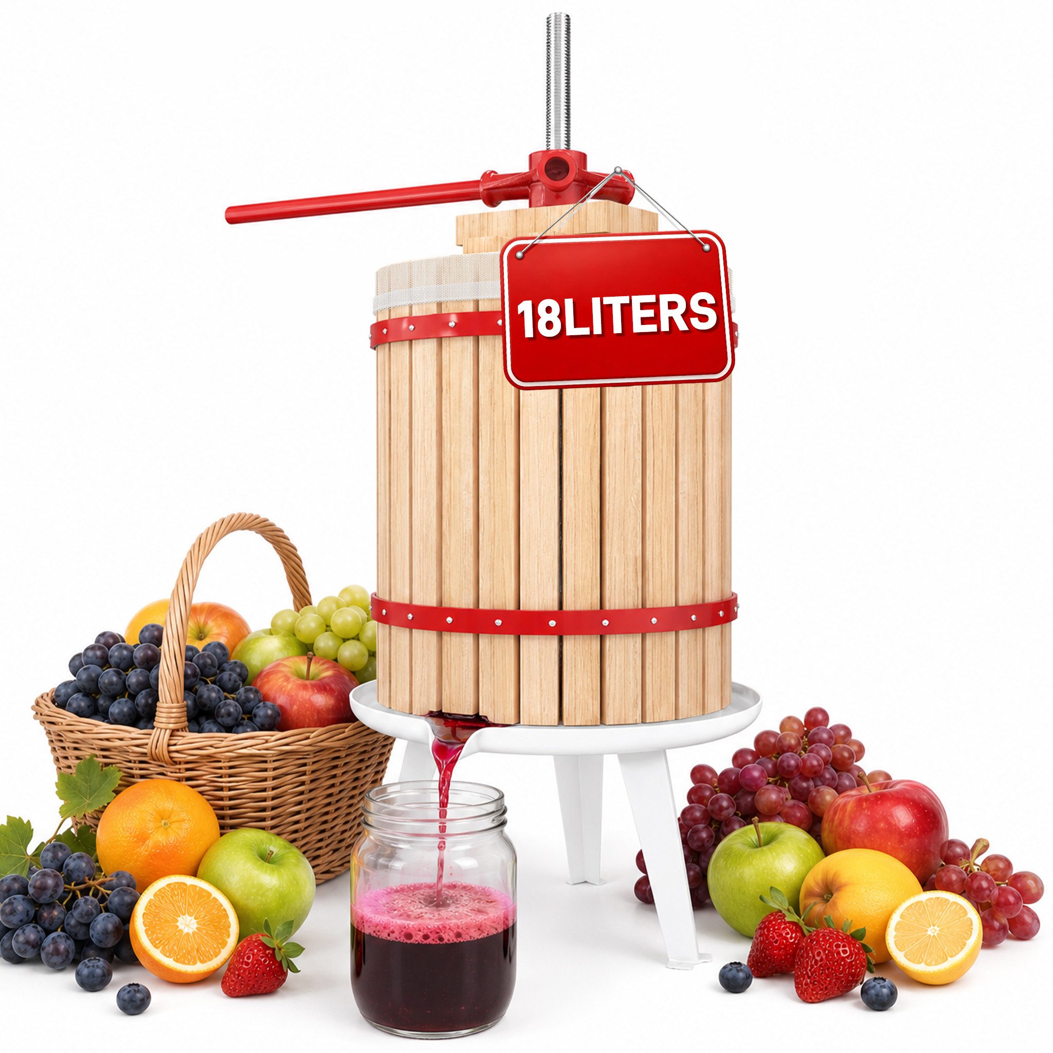 FIVMEN Entsafter Obstpresse Manuelle Fruchtpresse aus Buchenholz inkl. Presstuch, Weinpresse Saftpresse Maischepresse Obstmühle