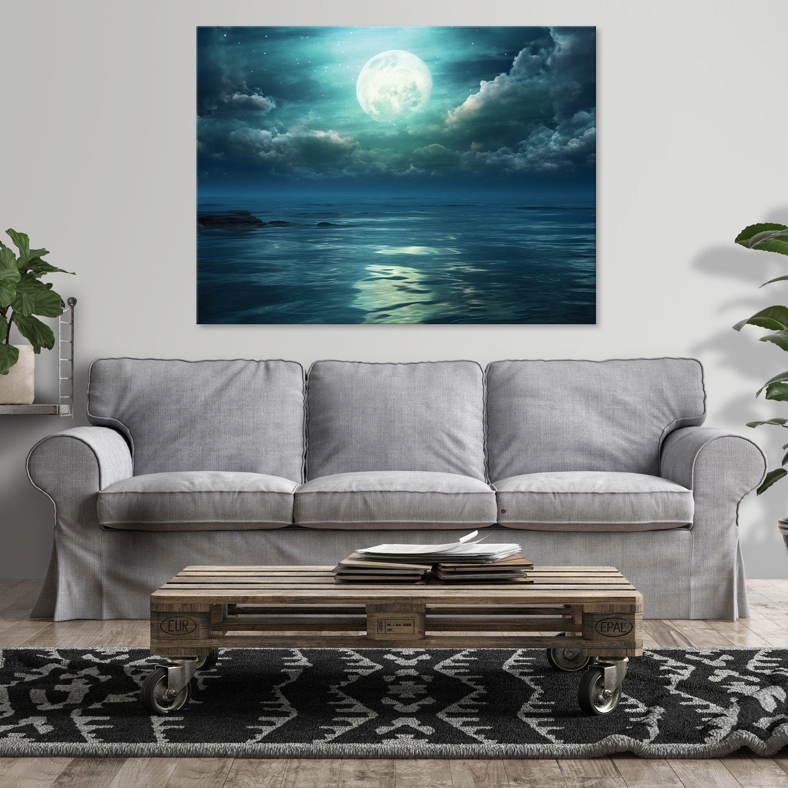 Wallarena Leinwandbild See Mond Himmel Modern günstig online kaufen