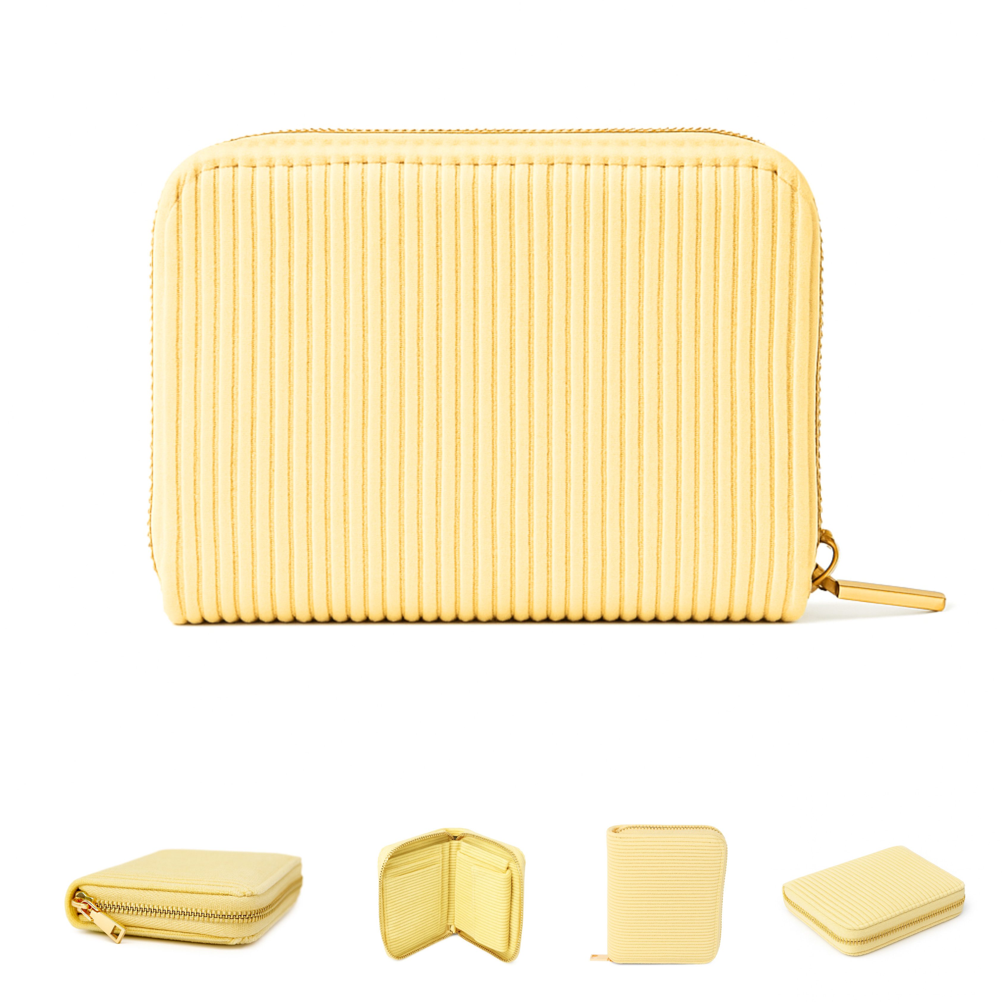 MillyMilk Geldbörse Kord Geldbeutel FONDO Damen – Mini Portemonnaie Stoff Pastell klein, Formstabil & kompakt – kein labberiges Säckchen!