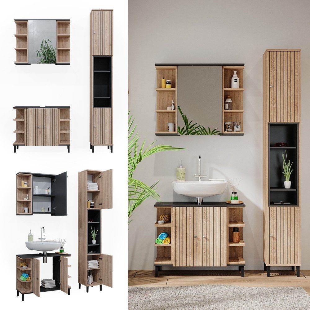 Vicco Badmöbel-Set Aquis, Sonoma/Anthrazit, 3 Teile, günstig online kaufen