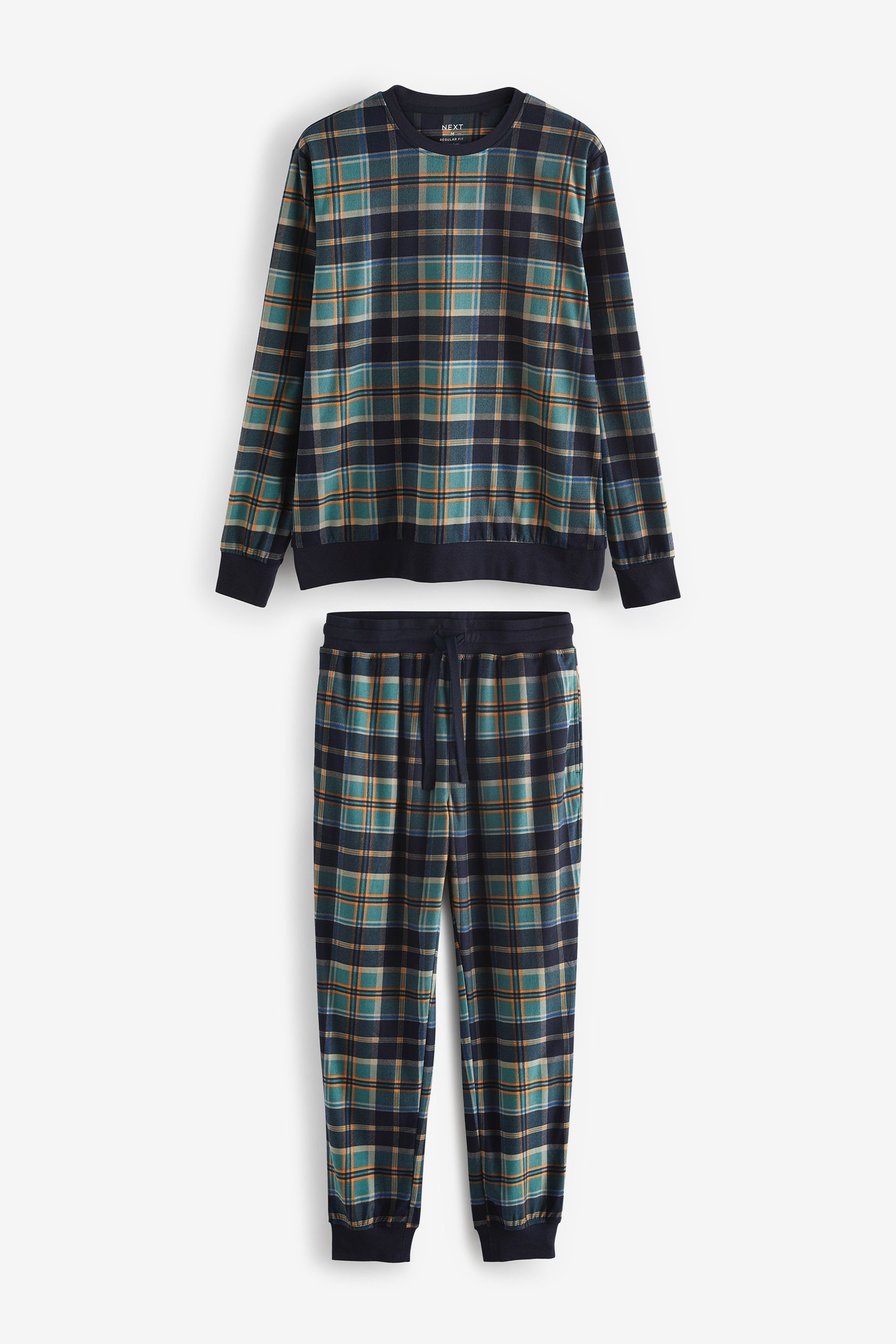 Next Pyjama Bequemer Motionflex Schlafanzug mit Bündchen (2 tlg) Blue Check