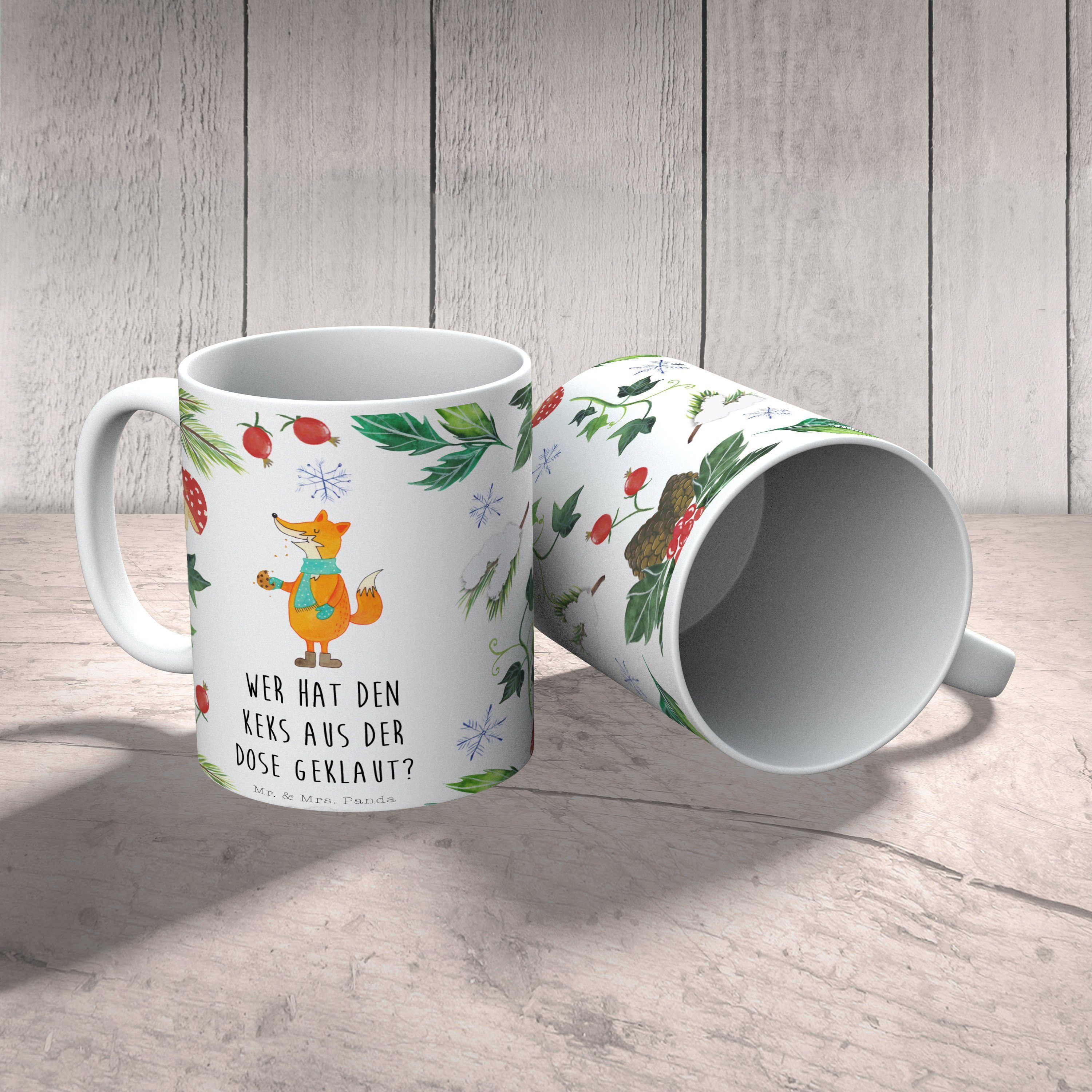 Mr. Tasse - Mrs. Panda Keksdose Kaffeetasse, Tasse, & Keramik Porzell, - Weiß Fuchs Winter, Geschenk,
