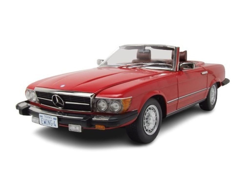 KK Scale Modellauto Mercedes 450 SL R107 Cabrio US-Version 1979 rot Dallas, Maßstab 1:12