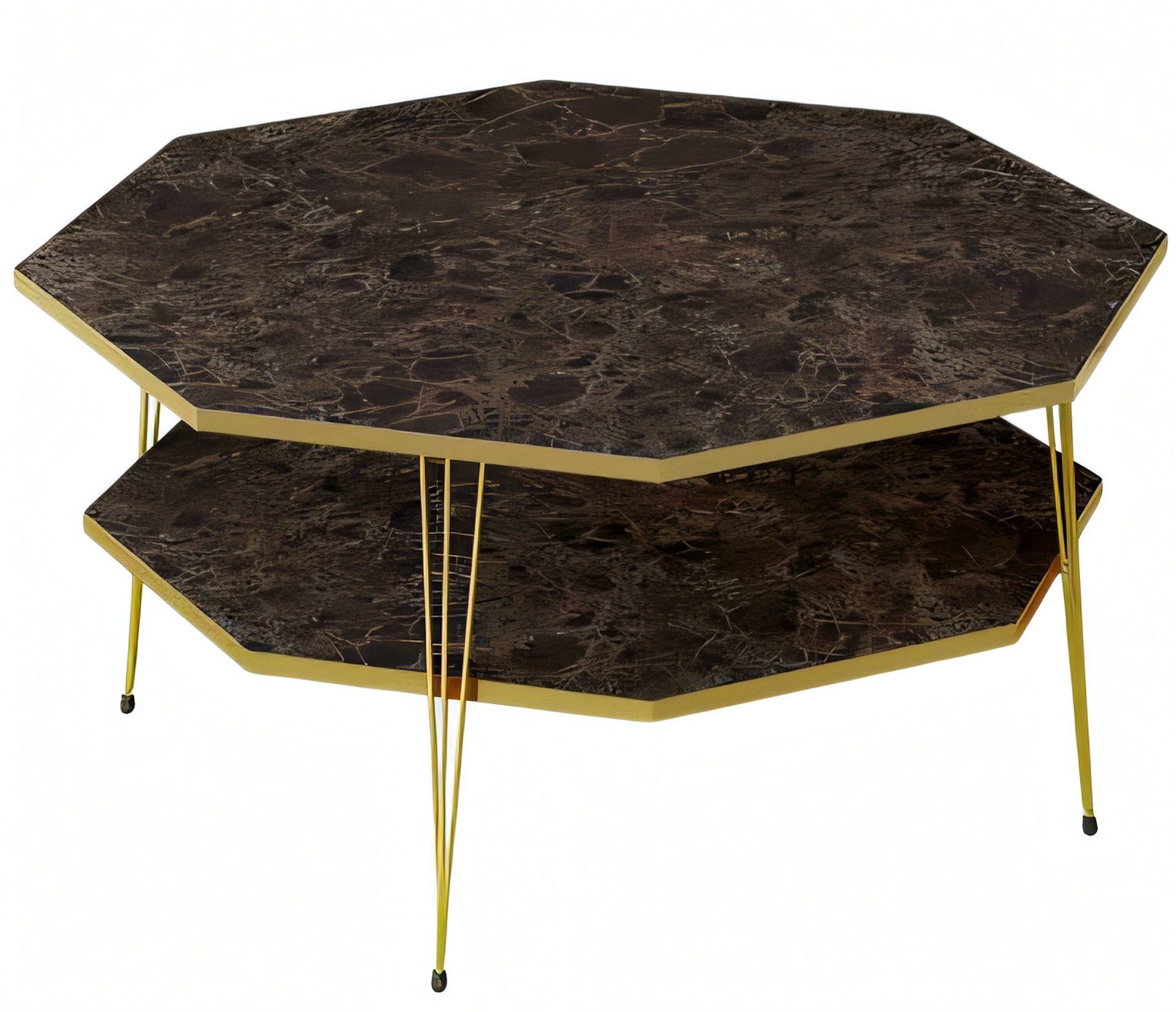 Xlmoebel Couchtisch Achteckiger Couchtisch aus dunklem Holz von XLMOEBEL (Packung, Achteckiger Couchtisch, 90x90 cm), Made in Europa
