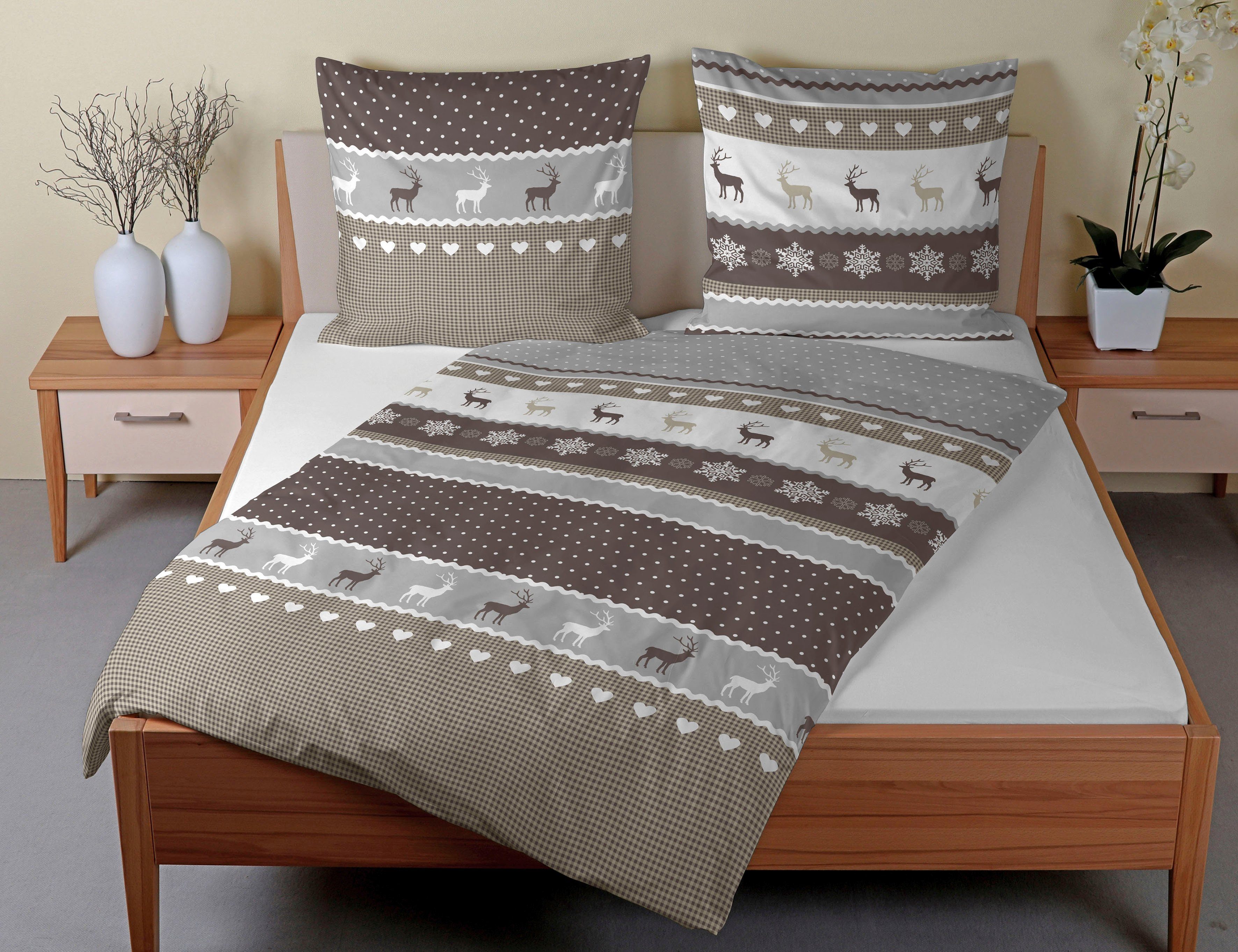 CASATEX Bettwäsche "Garmisch" 2 Stk. tlg. schöne Hirschmotive, Herzen und S günstig online kaufen