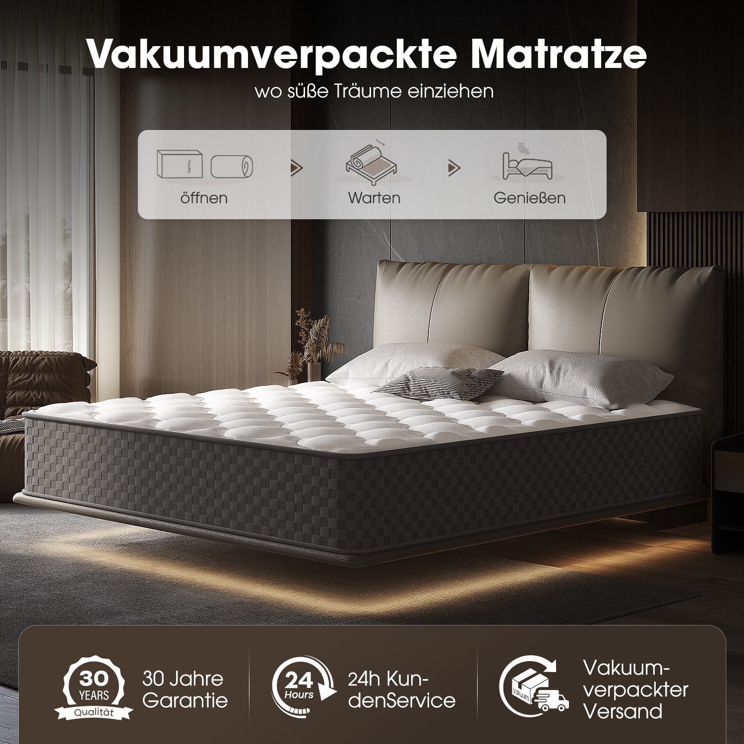 Boxspringmatratze Taschenfederkernmatratze Matratze H3, 7-Zone Federkernmatratze, Hiazurm, 22 cm hoch, (Atmungsaktiv, Orthopädische, mit Spannbettlaken, Qualitä – Bild 4 von 5