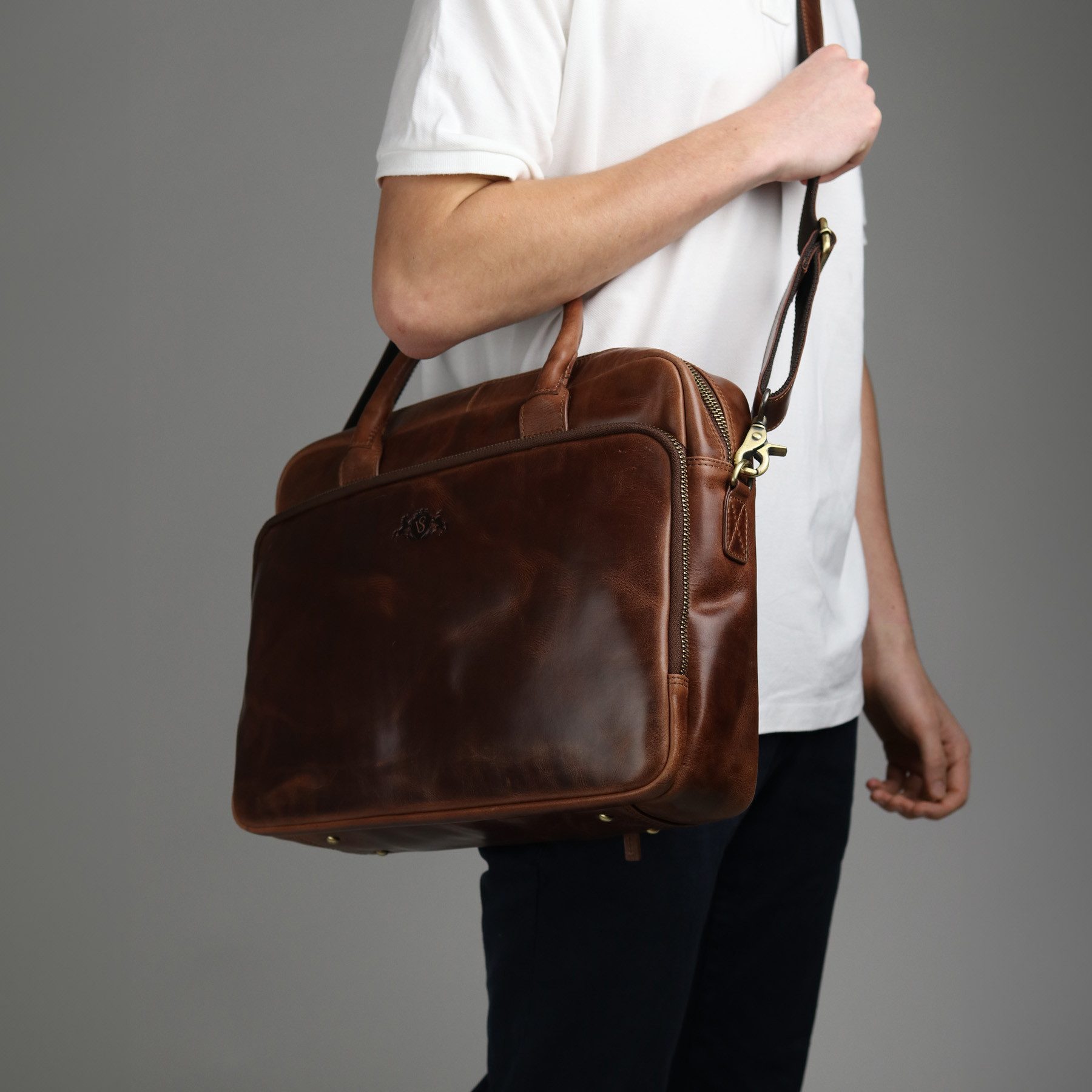 SID & VAIN Umhängetasche echt Leder Aktentasche 15 Zoll Laptop Fach braun, Laptoptasche 15,4 Zoll, Arbeitstasche Umhängetasche Damen Herren braun