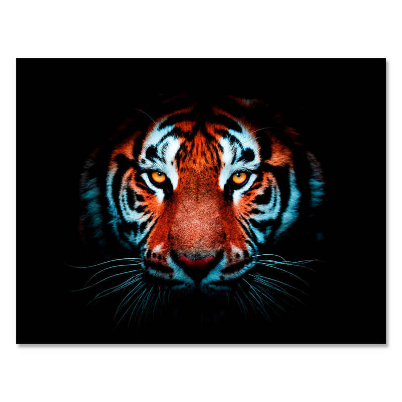wandmotiv24 Leinwandbild Tiere, Querformat, Tiger in der Dunkelheit, Tiere (1 St), Wandbild, Wanddeko, Leinwandbilder in versch. Größen