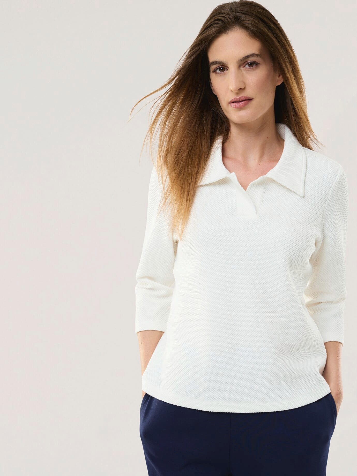 Walbusch Poloshirt Damen Struktur Polo atmungsaktiv pflegeleicht elastisch Langarm-Poloshirt, leicht tailliert, formstabil, hautfreundlich