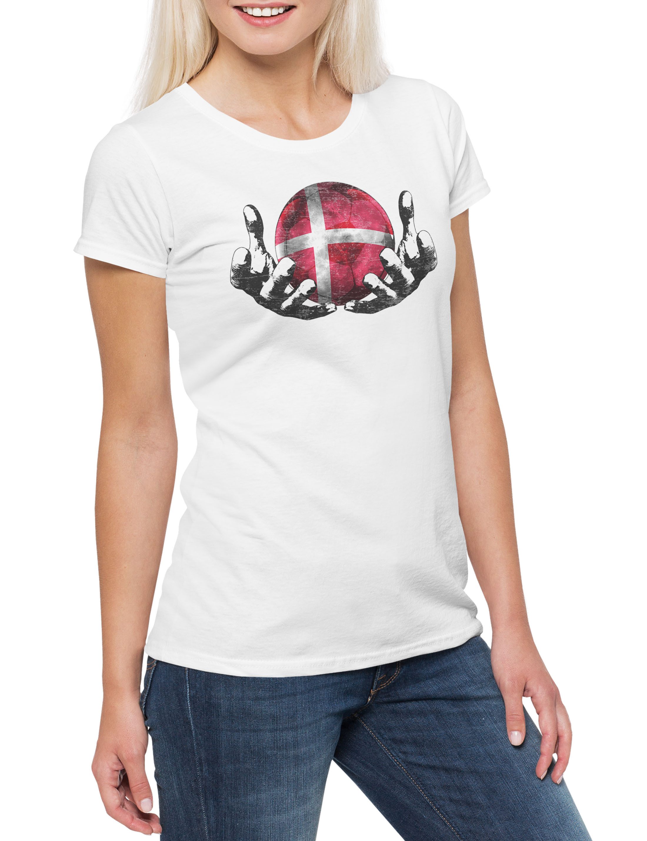 Urban Backwoods Print-Shirt Denmark Football Magic Ball Damen T-Shirt Dänemark Dänisch Dänische (1-tlg) Danish Fußball Fahne Fussball