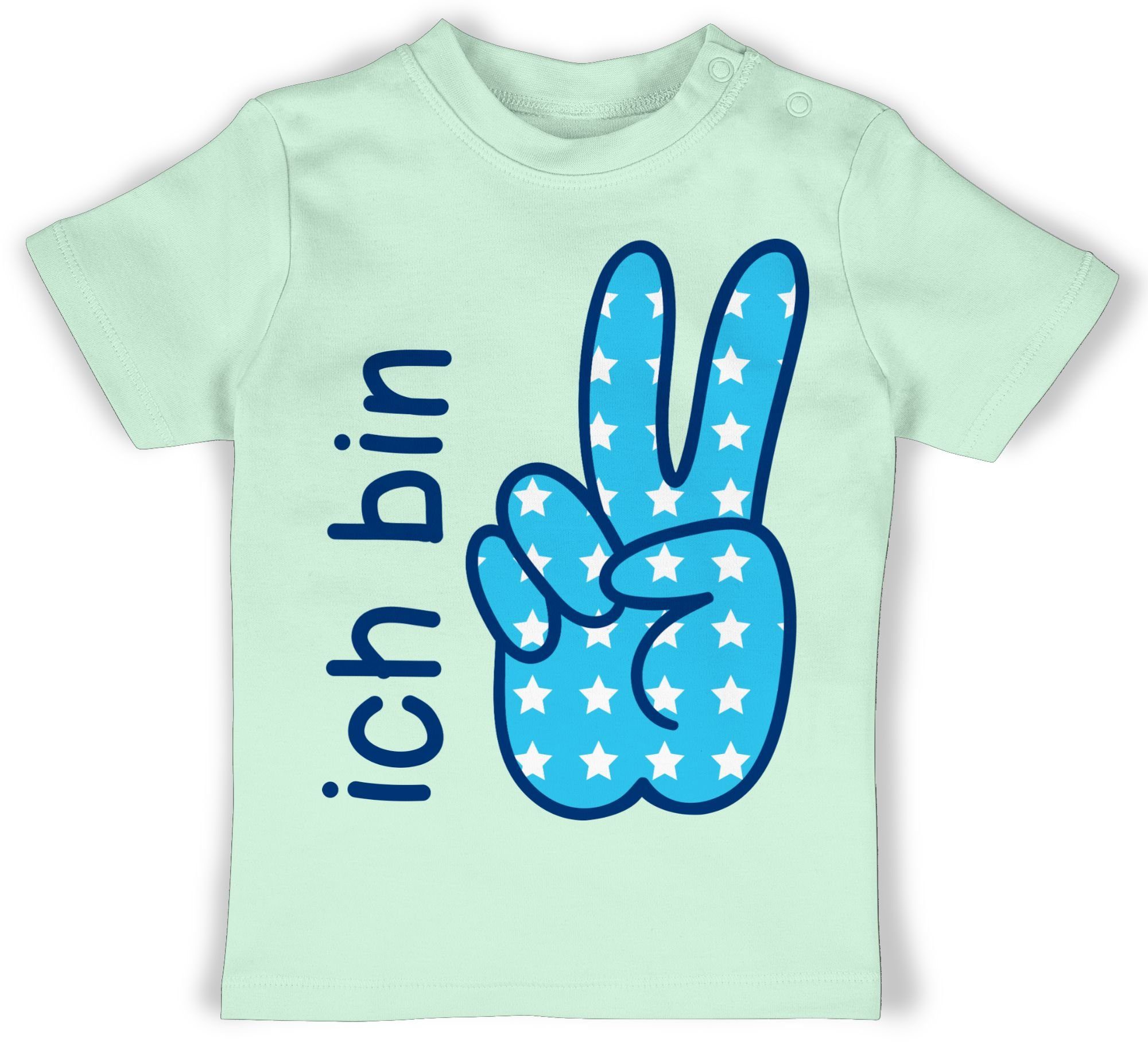 Shirtracer T-Shirt Ich bin zwei Zeichensprache blau 2. Geburtstag 2 Mintgrün