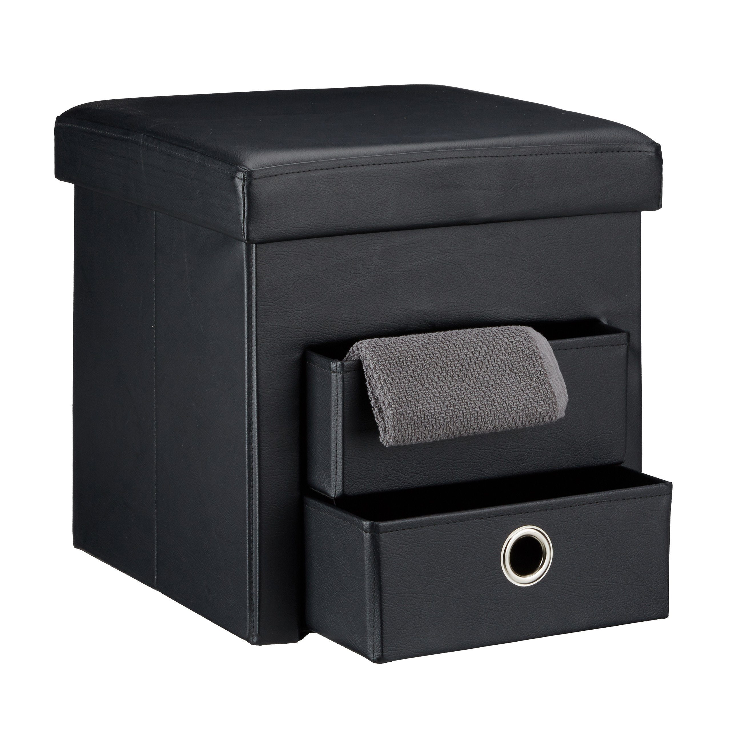 relaxdays Sitzhocker aus Kunstleder mit 2 Fäch, schwarz günstig online kaufen