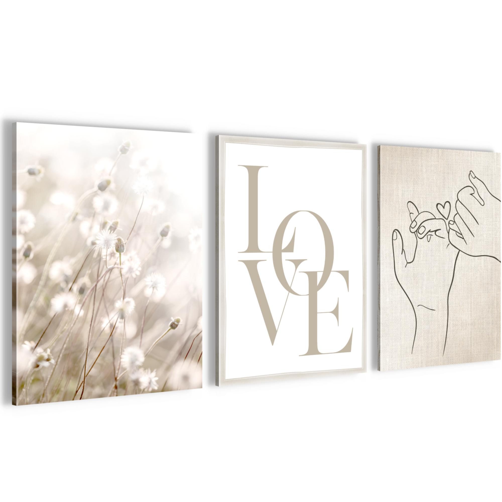 Novart Wandbild 3 Wandbilder Set Natur Wohnzimmer Deko Landschaft Berge Boho, Love