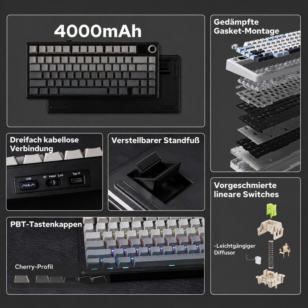 nsihing AULA F75 Max Mechanische Gaming Tastatur, RGB, Hot Swap, Kabellos Gaming-Tastatur – Bild 2 von 5
