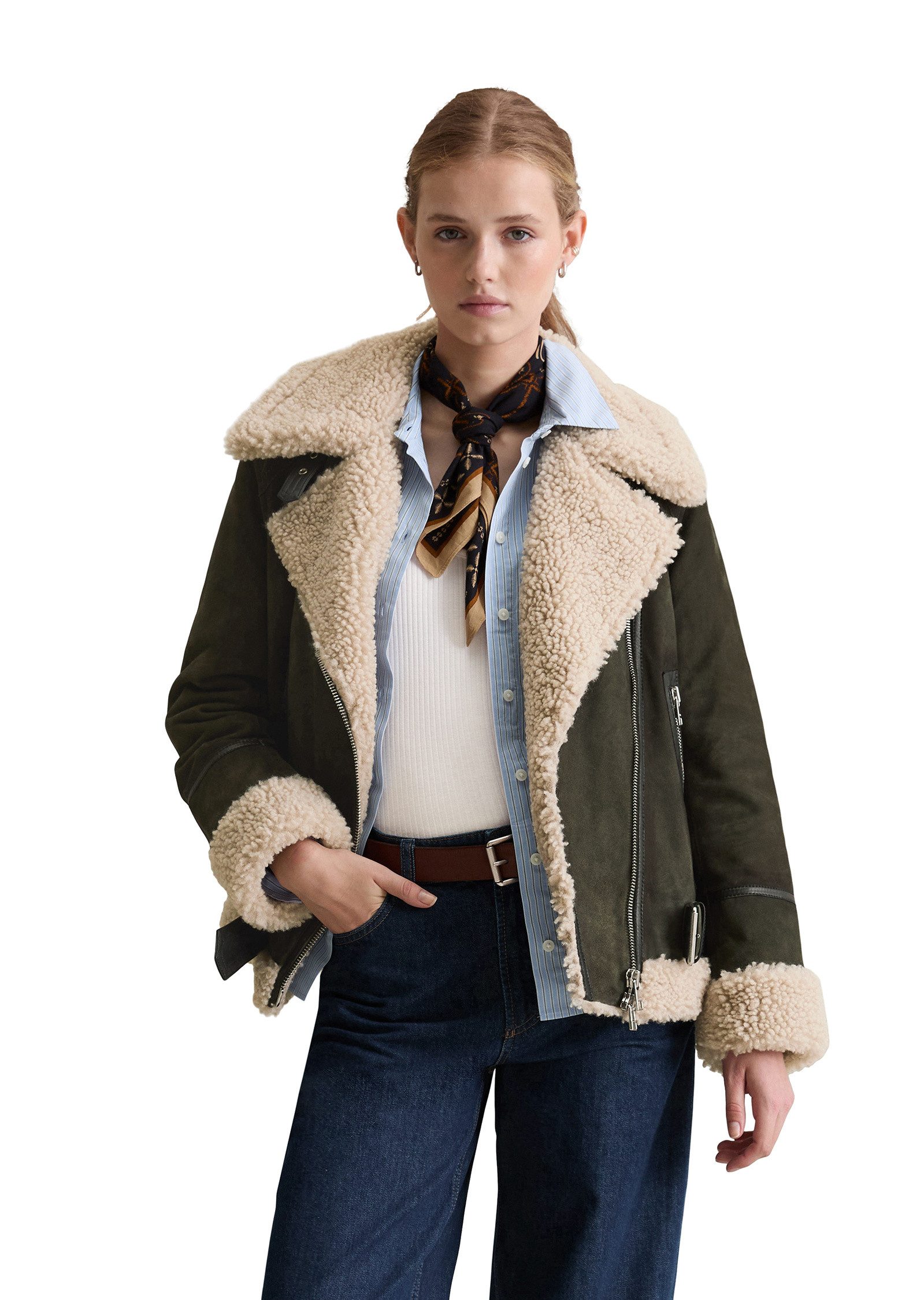 Lederjacke mit Teddyplüsch