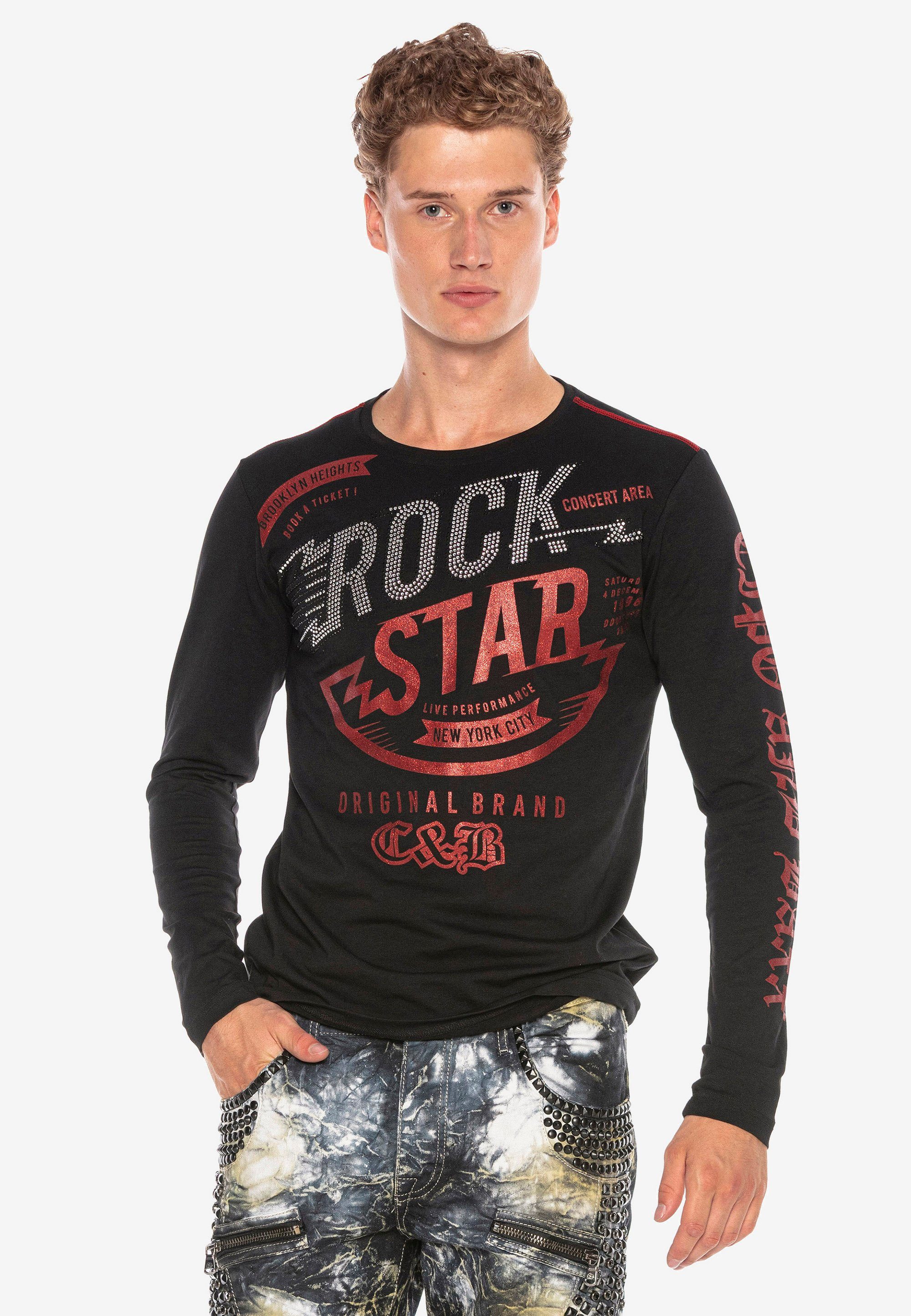 Cipo & Baxx Langarmshirt mit Strassbesatz stylischem