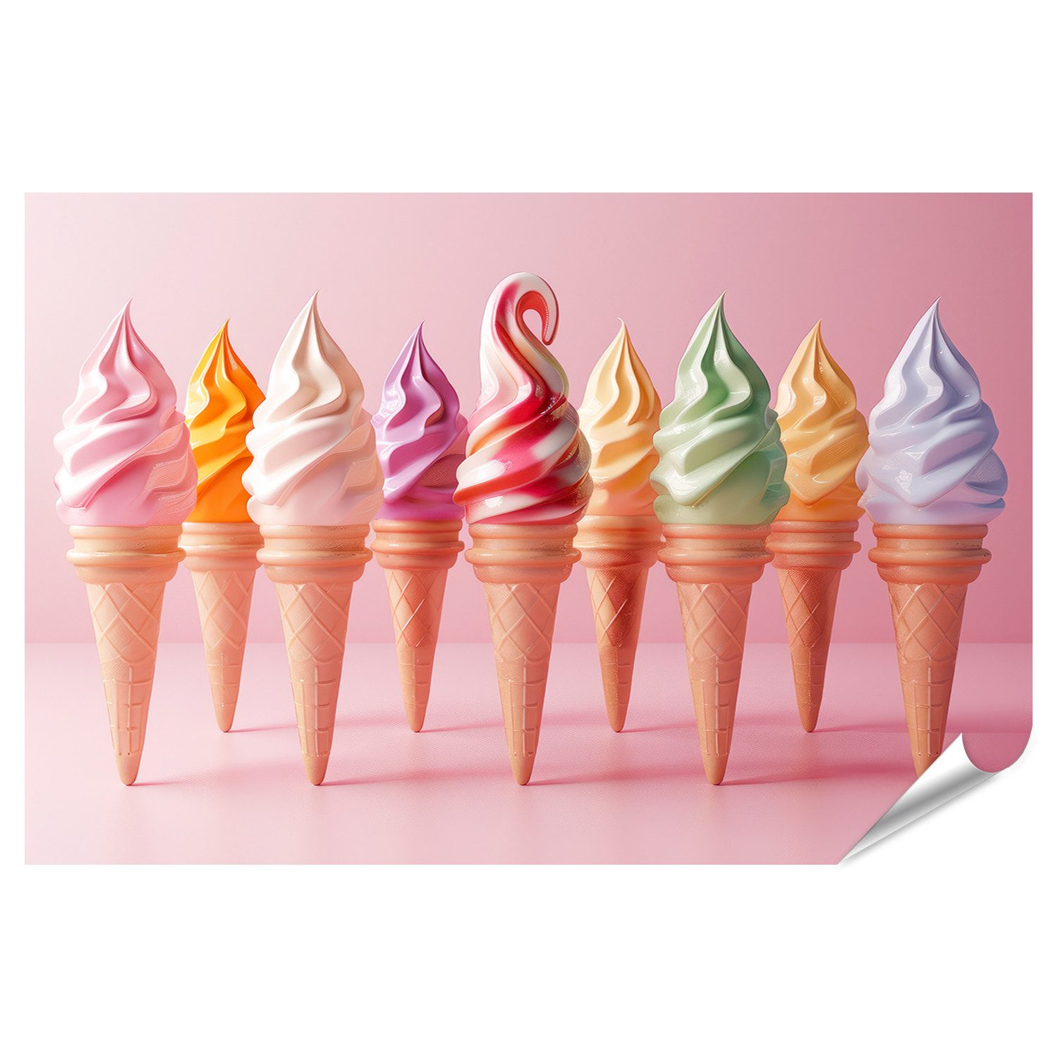 Poster Lebhaftes Wandbild zahlreicher Eiscreme-Tüten in vielfältigen Formen u