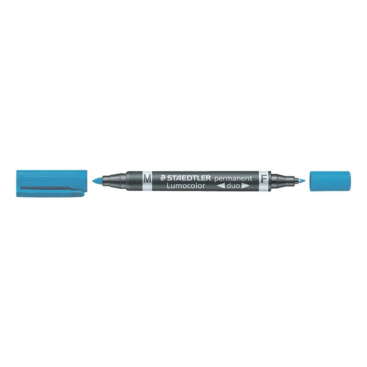 STAEDTLER Permanentmarker Lumocolor permanent duo, (1-tlg), mit zwei unterschiedlichen Strichstärken blau | Permanent-Marker