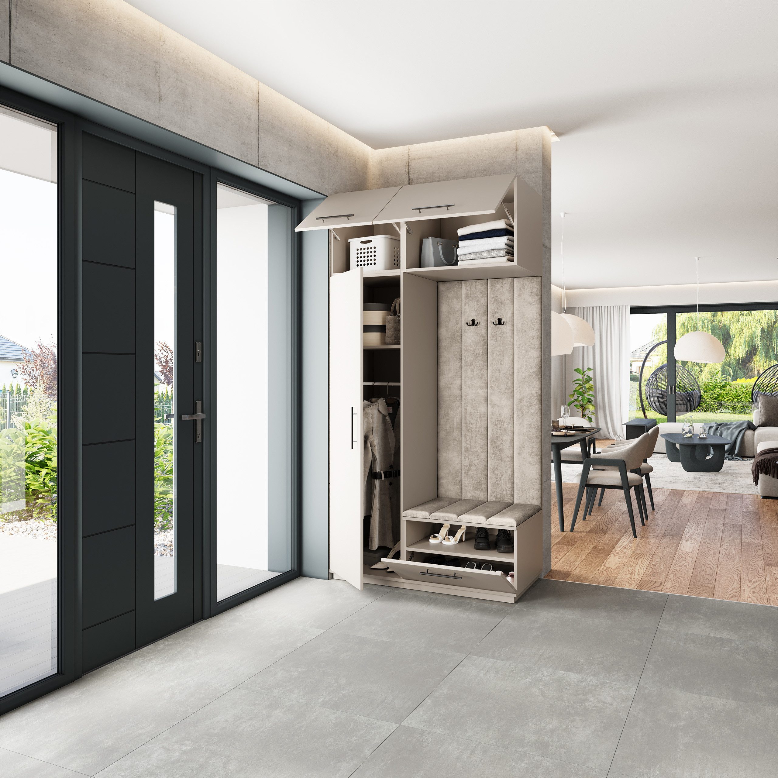 Masseno Garderobenschrank REMA 120 x 240 cm Garderoben-Set mit 1 Tür Kaschmir