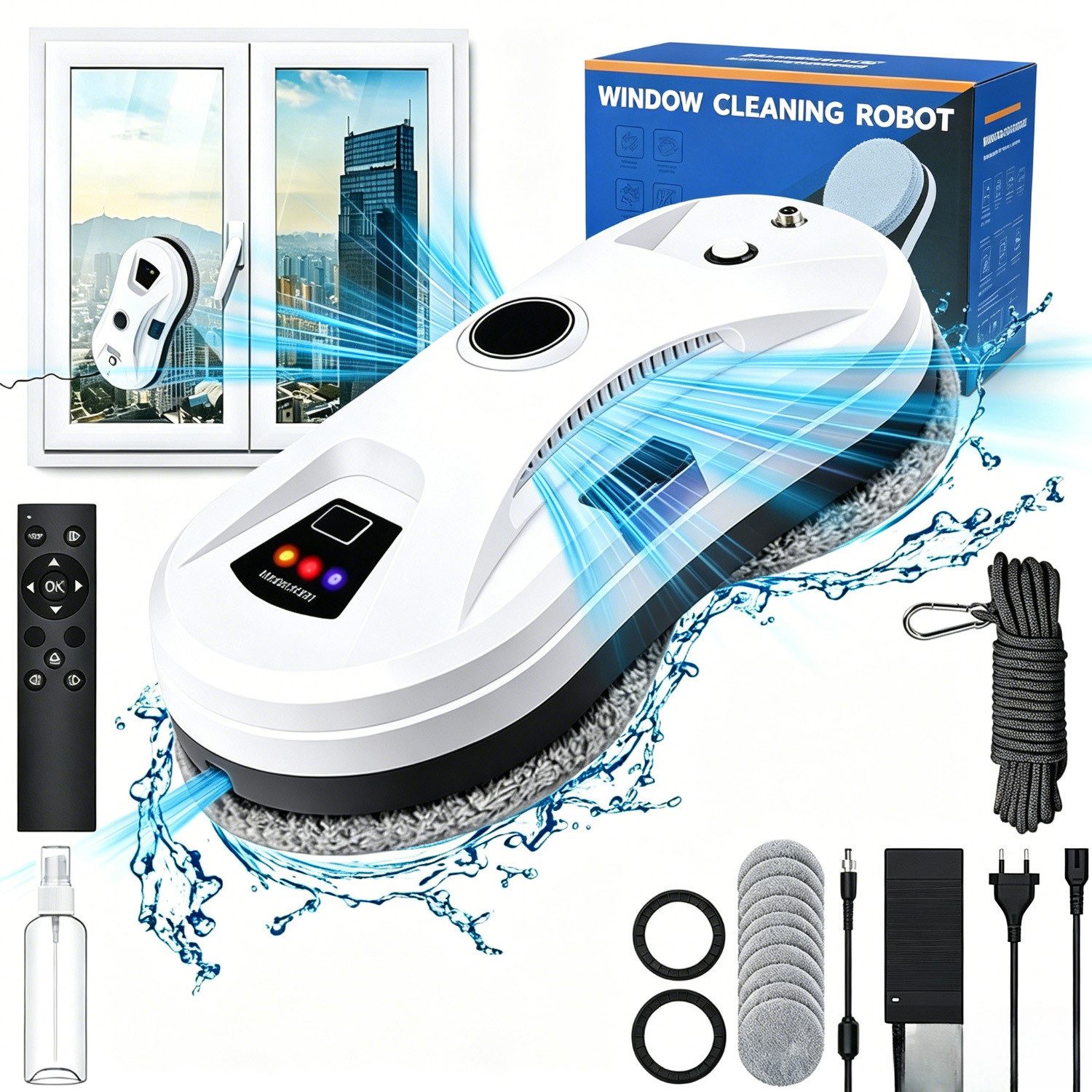 AKKEE Fensterputzroboter 5600Pa Elektrischer Fensterputzer mit Automatische Wasserstrahl, MEMS-Erkennungssystem