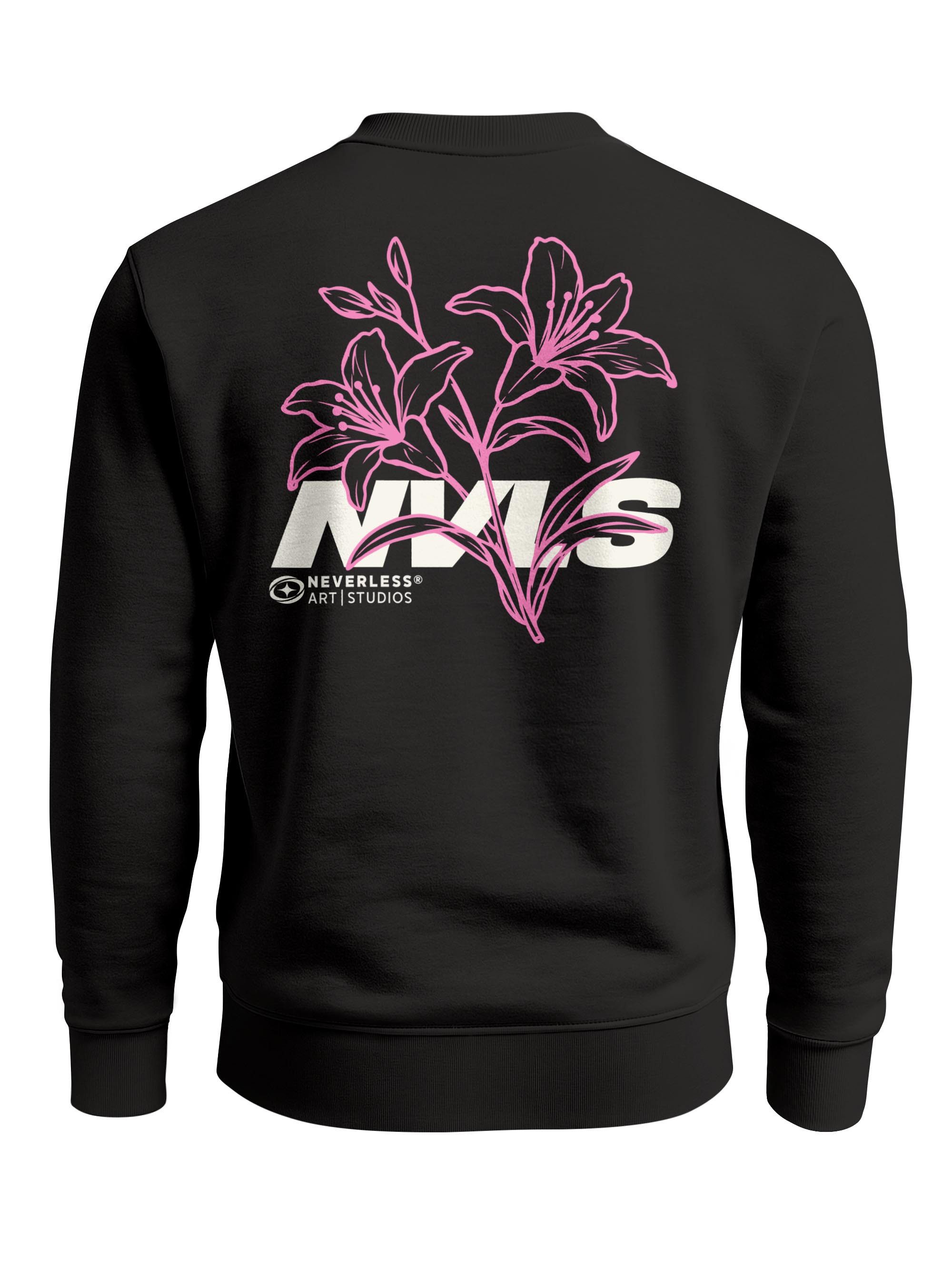 Neverless Sweatshirt Neverless Herren Sweatshirt mit Blumen-Backprint Lilie, Regular Fit