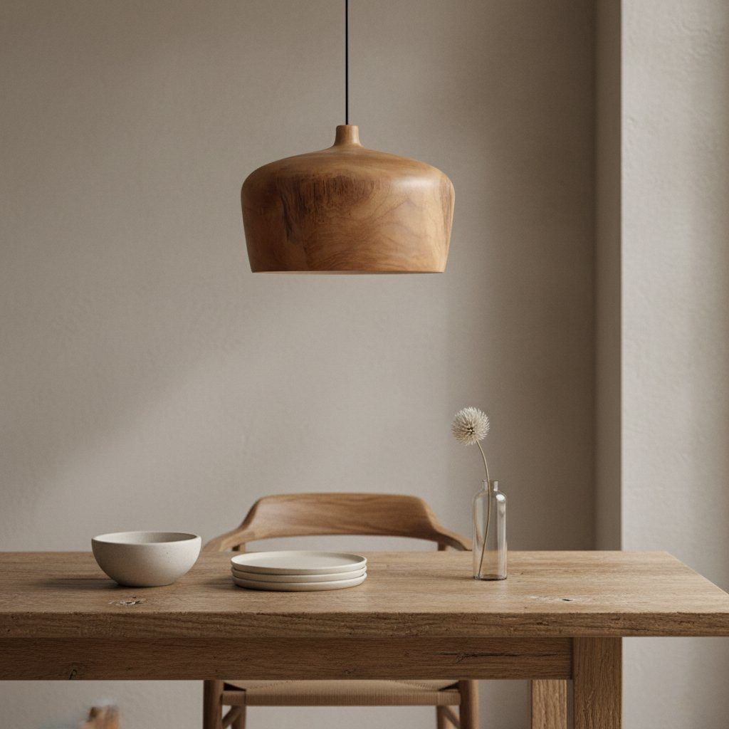 Raw Materials Amsterdam Pendelleuchte Sirocco Dome, aus massivem Teakholz, handgefertigt