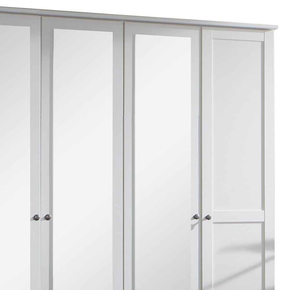 6-türig, aus variabel Holzwerkstoff, Mehrzweckschrank) stellbar, Drehtürenschrank Stylefy mit Teresa viel (Kleiderschrank, Spiegel, Weiß Modern Metall Stauraum, Design,