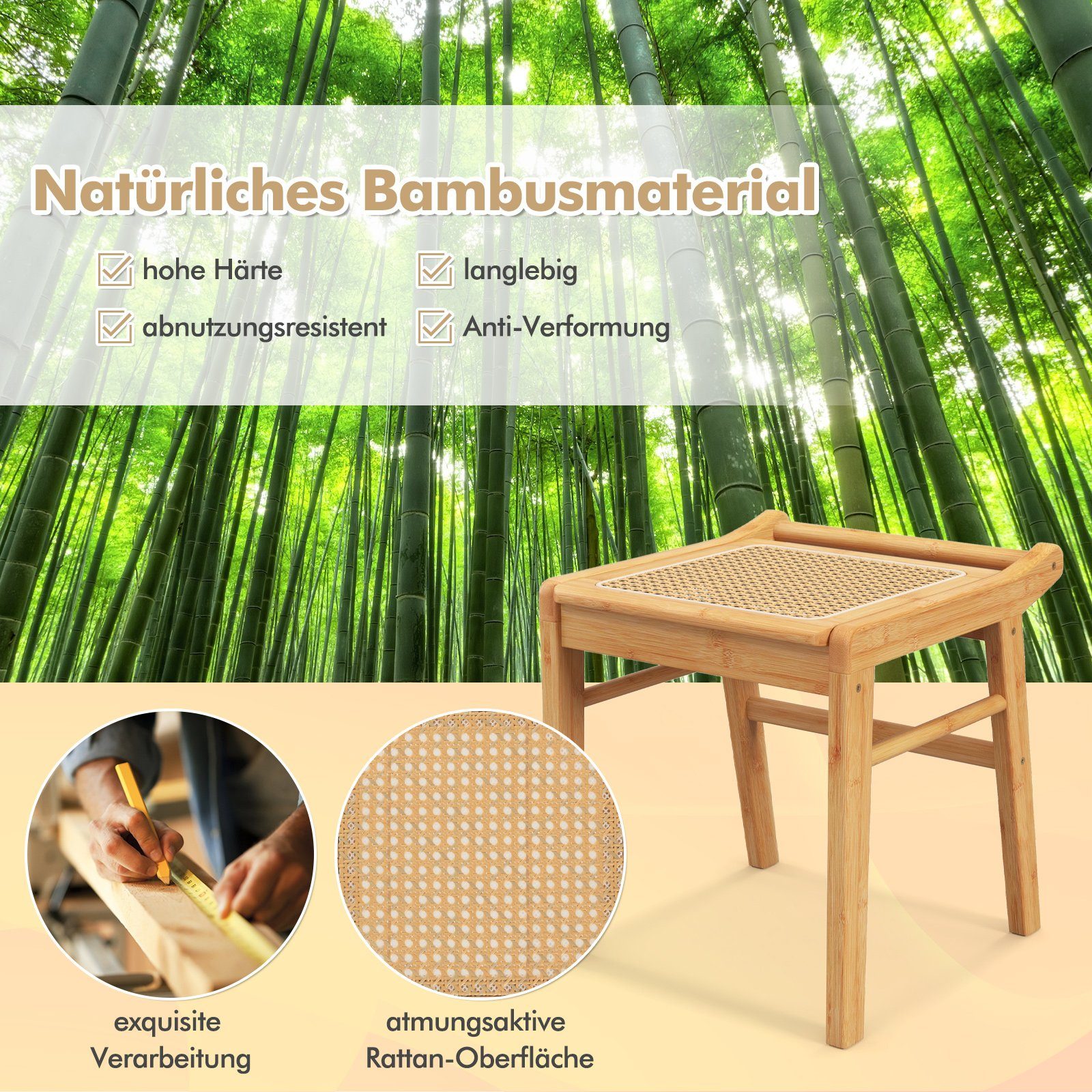 COSTWAY Sitzhocker, Bambus, mit Rattan-Oberfläche, bis 120kg günstig online kaufen