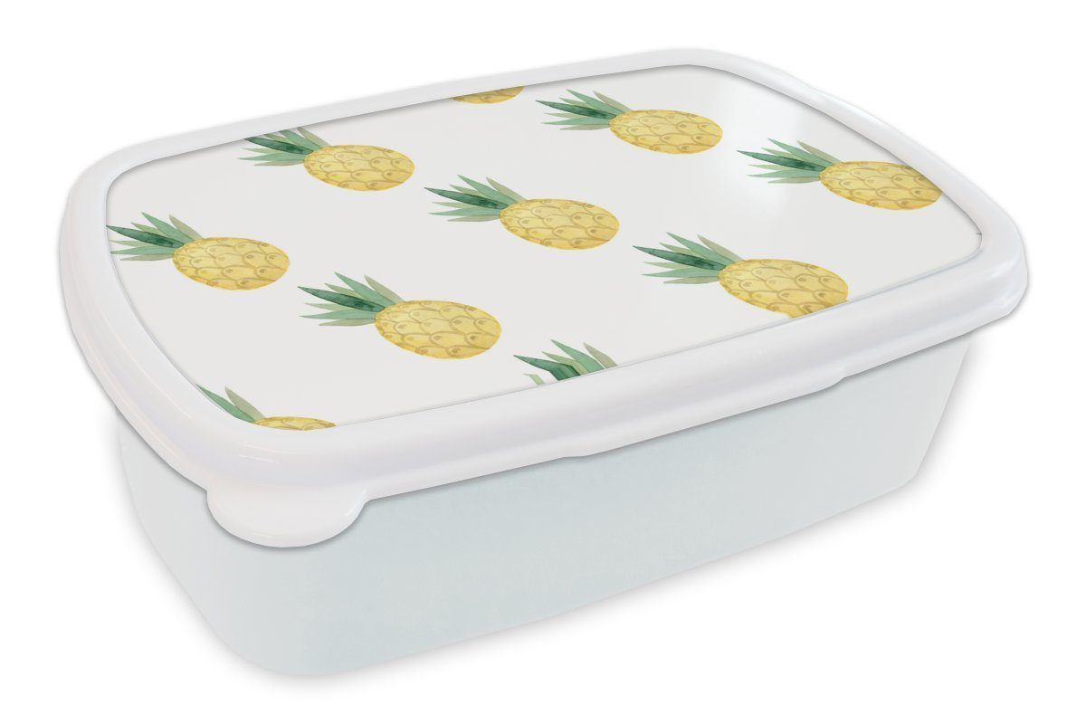 MuchoWow Lunchbox Ananas - Obst - Muster, Kunststoff, (2-tlg), Brotbox für Kinder und Erwachsene, Brotdose, für Jungs und Mädchen weiß