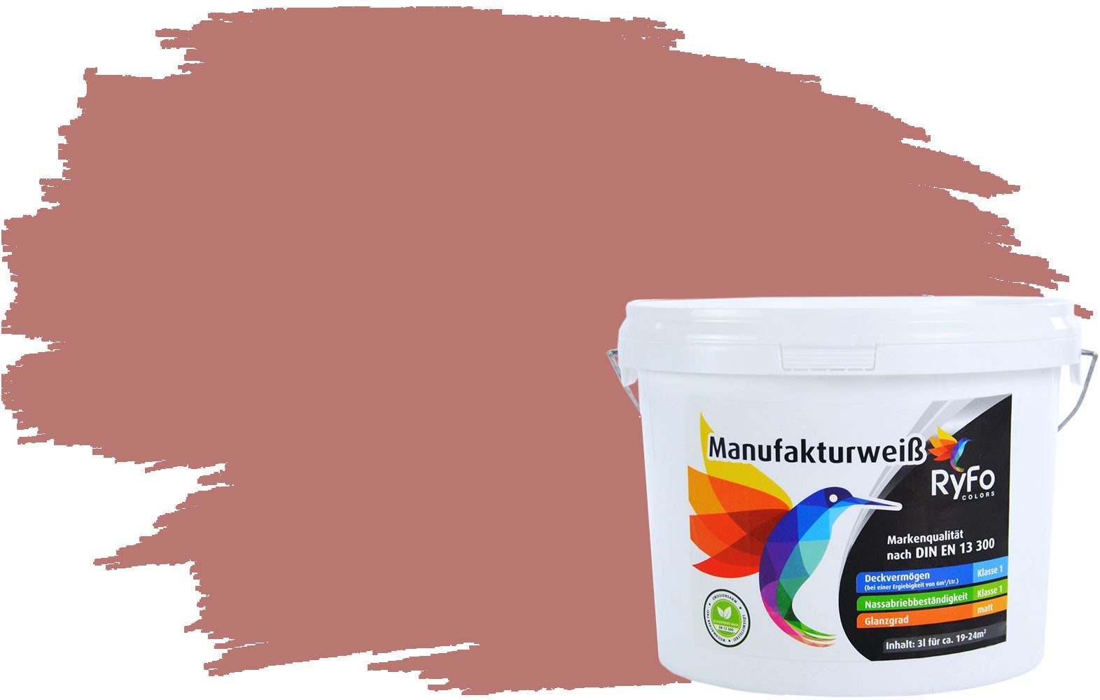 RyFo Colors Wand- und Deckenfarbe Manufakturweiß Rottöne,1 L reicht für ca. 8 m², Deckkraft-/Nassabriebklasse 1, matt, atmungsaktiv, für Innenräume