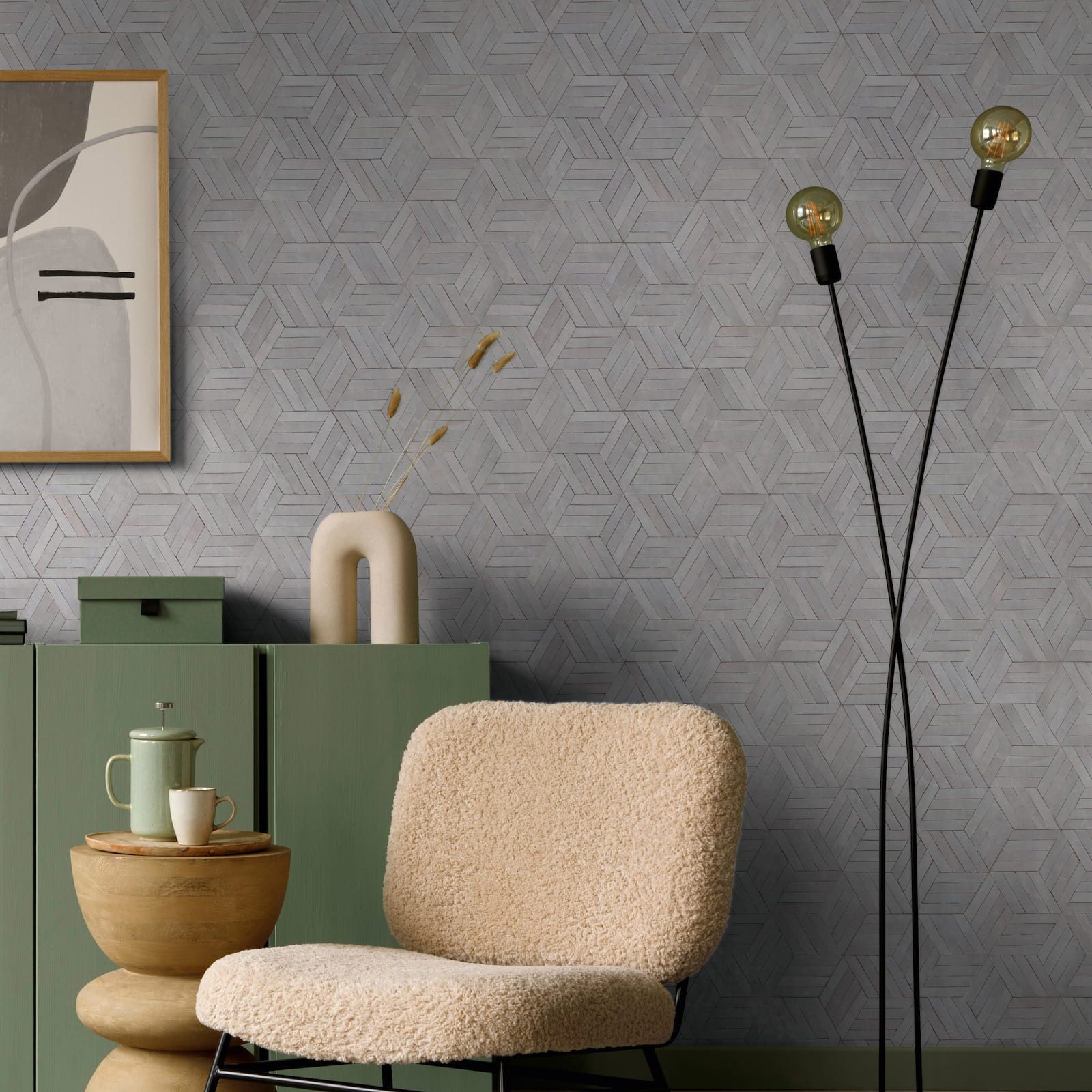 Marburg Vliestapete Holzoptik Rauten Vintage Shabby Fliesen Grau Beige 89003