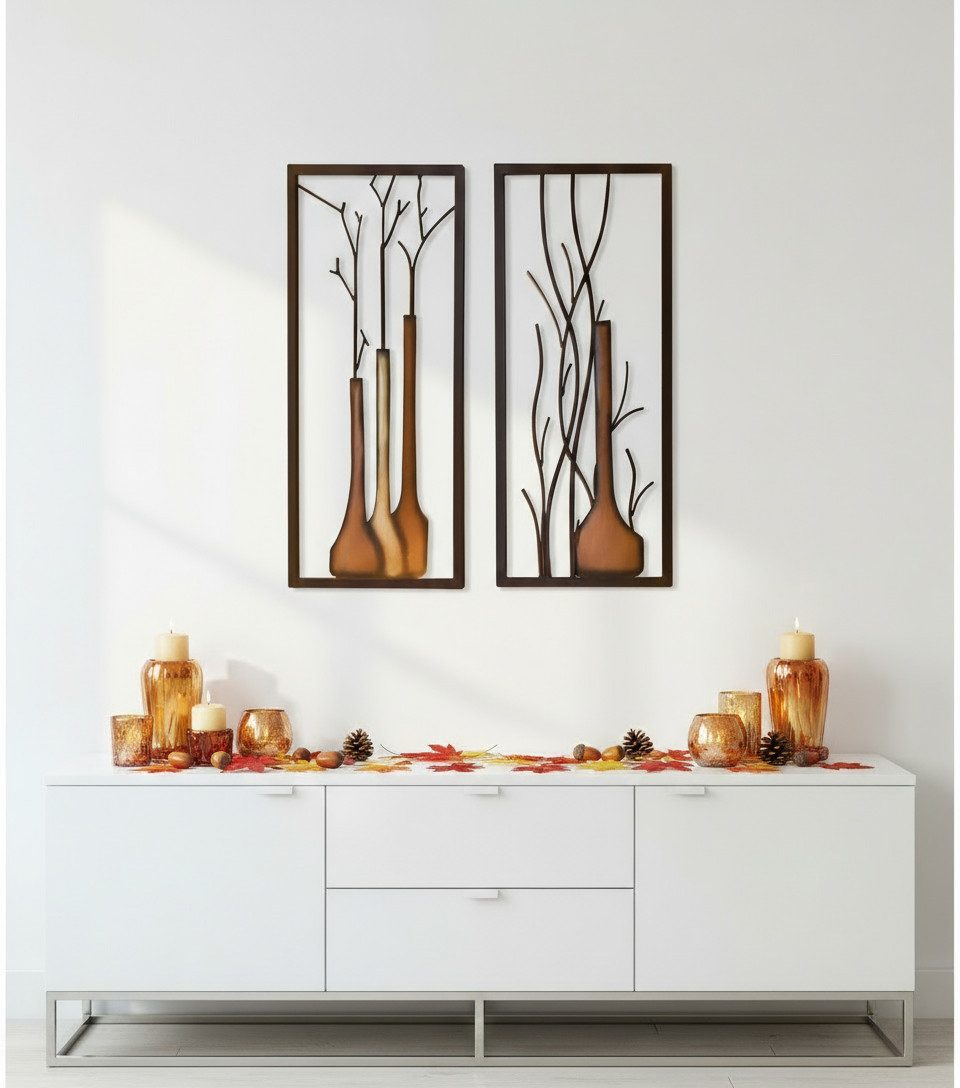 GILDE Wanddekoobjekt 2er-Set Metall-Wandbilder – Vasen & Äste, 40x80 cm (2 St) – Bild 4 von 5