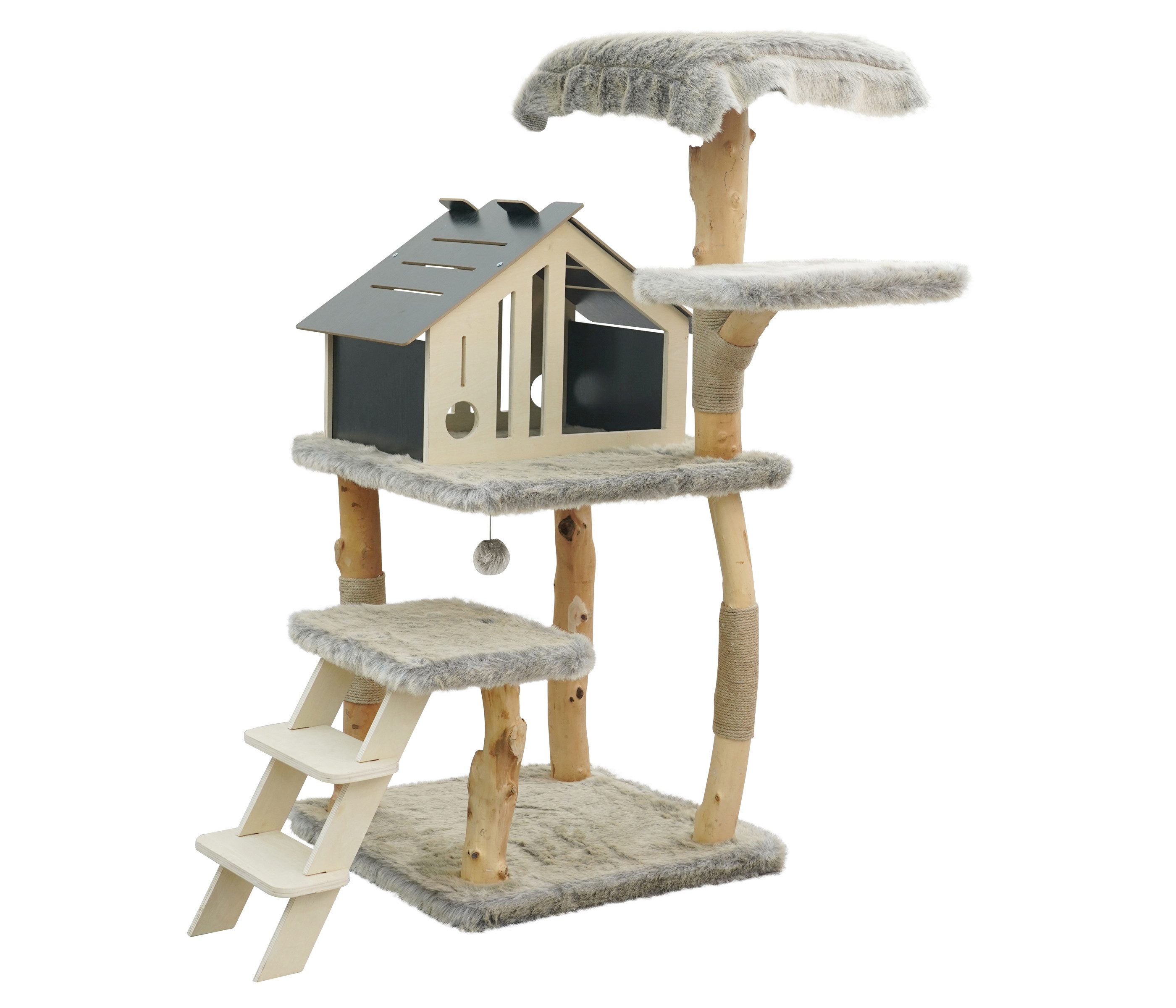 Dehner Kratzbaum Kratzmöbel Lovely, 138 x 60 x 60 cm, Holz / Plüsch / Jute, Katzenmöbel mit Kuschelhöhle, Spielball und versch. Kratzflächen