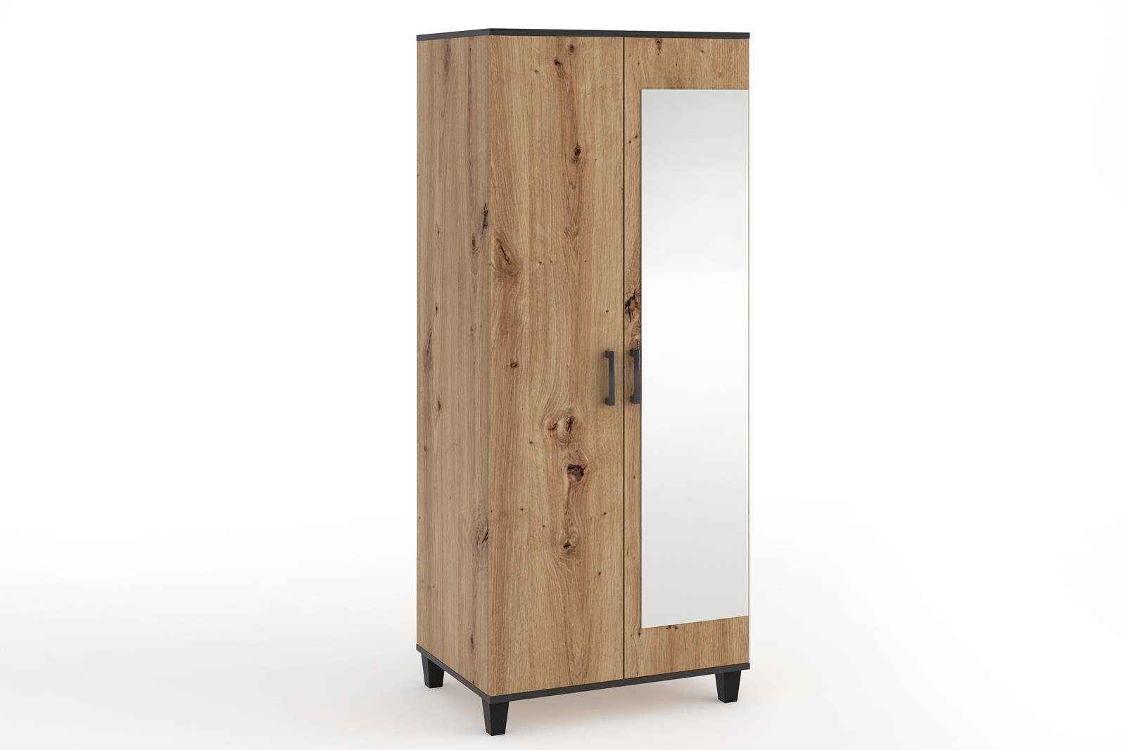 Stauraumschrank mit Kleiderstange Spiegel, Beautysofa P11 Holzbeine) Türen, (2x mit Stauraumschrank und Einlegeböden
